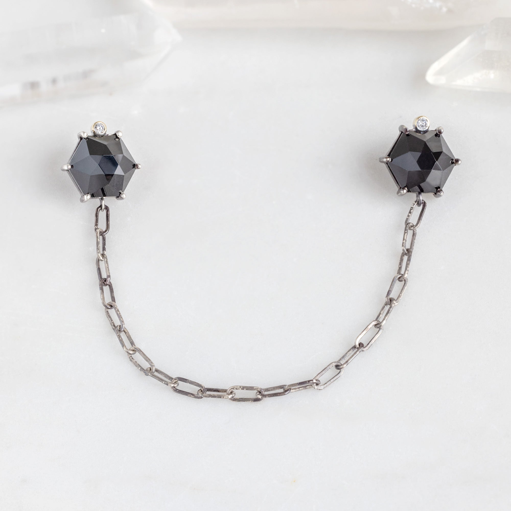 The Onyx & Diamond Collar Pin | Oxidized Sterling Silver