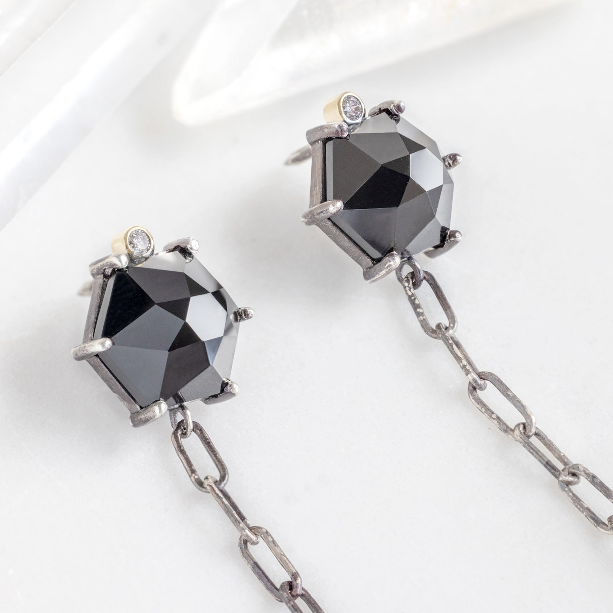 The Onyx & Diamond Collar Pin | Oxidized Sterling Silver