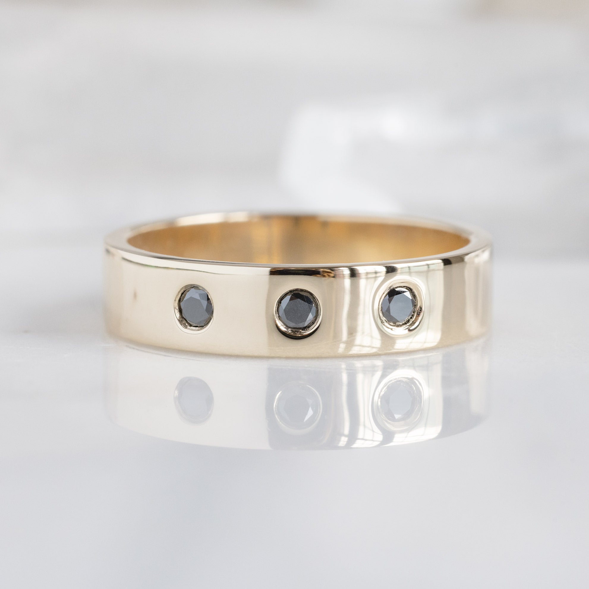 Gold Wedding Band with Black Diamonds | Yellow, Rose or White Gold