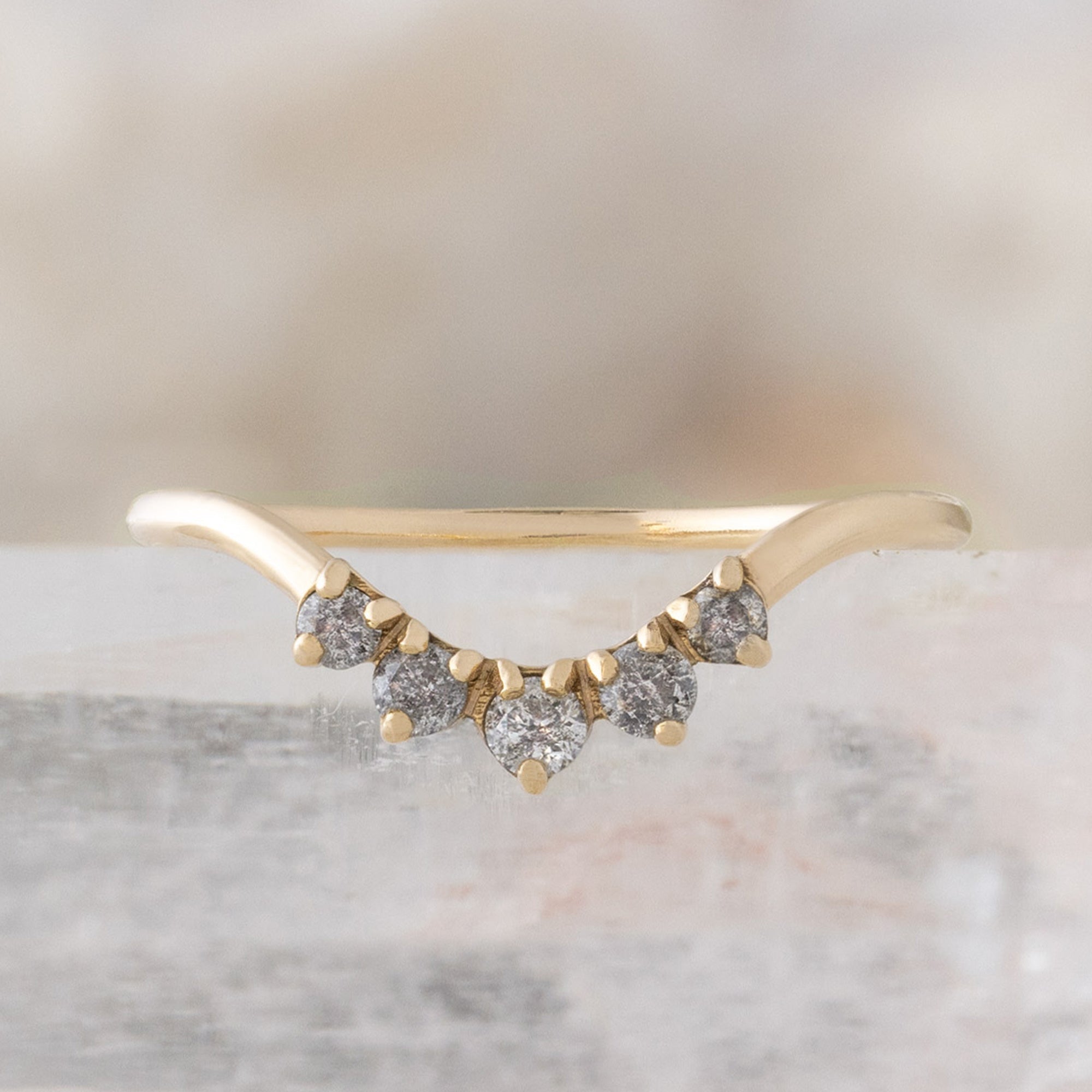 Round Salt and Pepper Diamond Sunburst Stacking Band | Yellow, Rose or White Gold