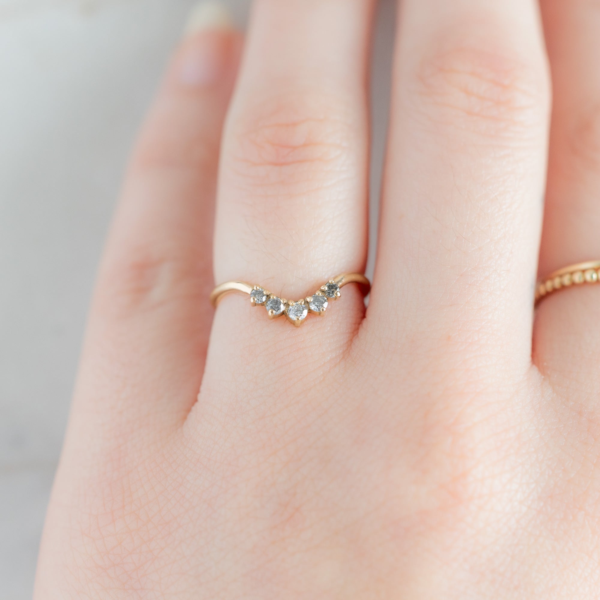Round Salt and Pepper Diamond Sunburst Stacking Band | Yellow, Rose or White Gold