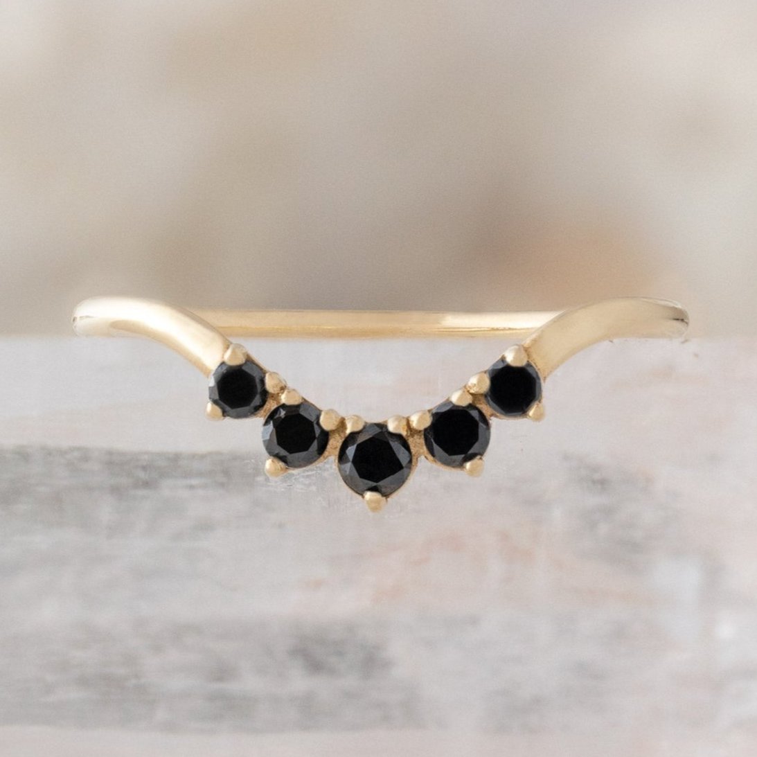 Round Black Diamond Sunburst Stacking Band | Yellow, Rose or White Gold
