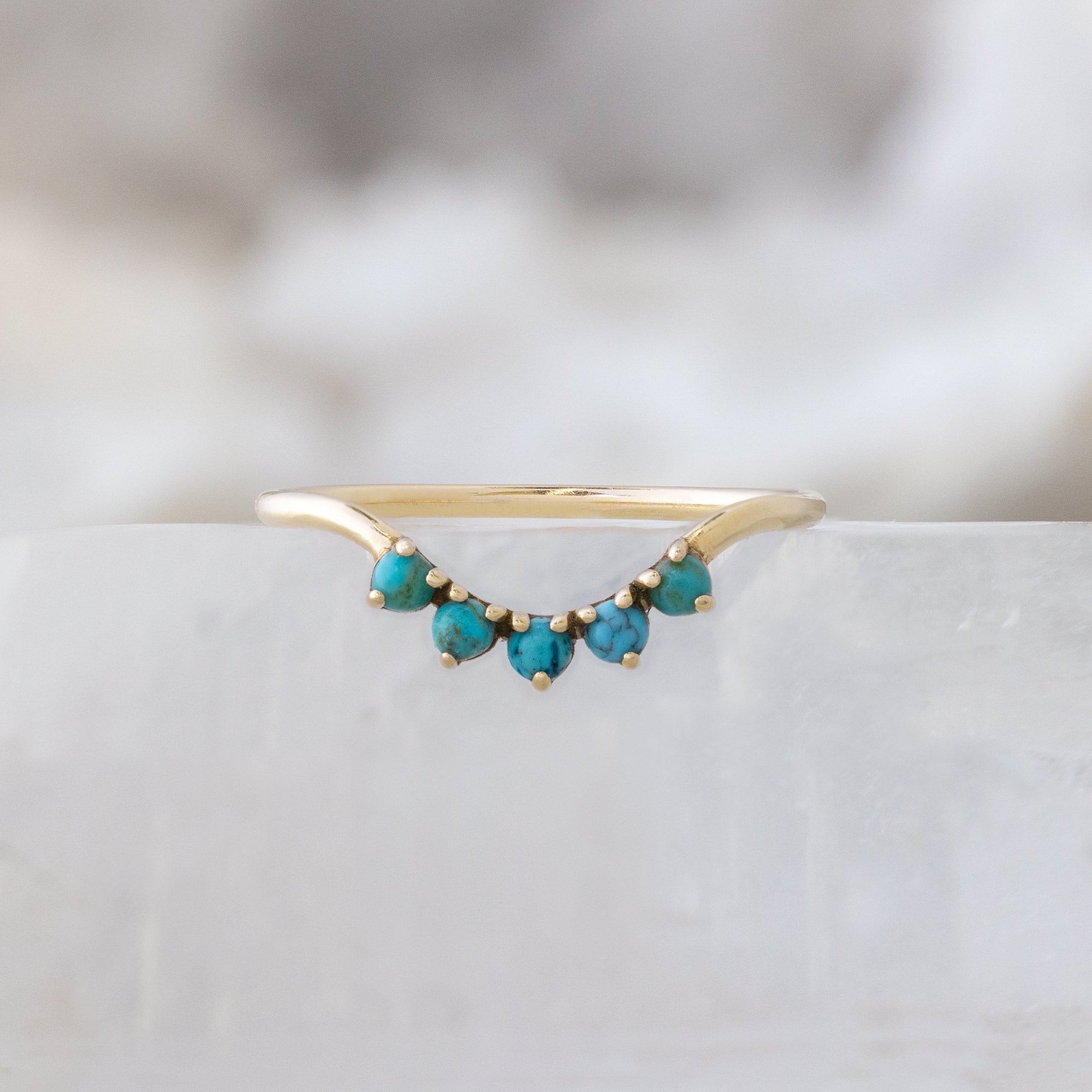 Round Turquoise Sunburst Stacking Band | Yellow, Rose or White Gold