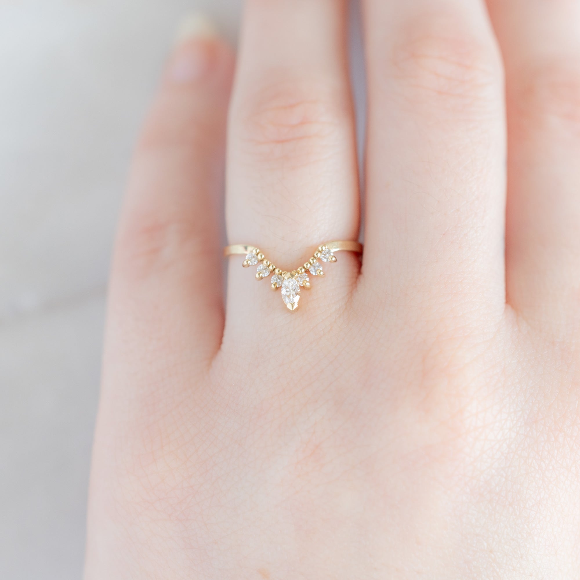 White Diamond Marquise Sunburst Stacking Band | Yellow, Rose or White Gold