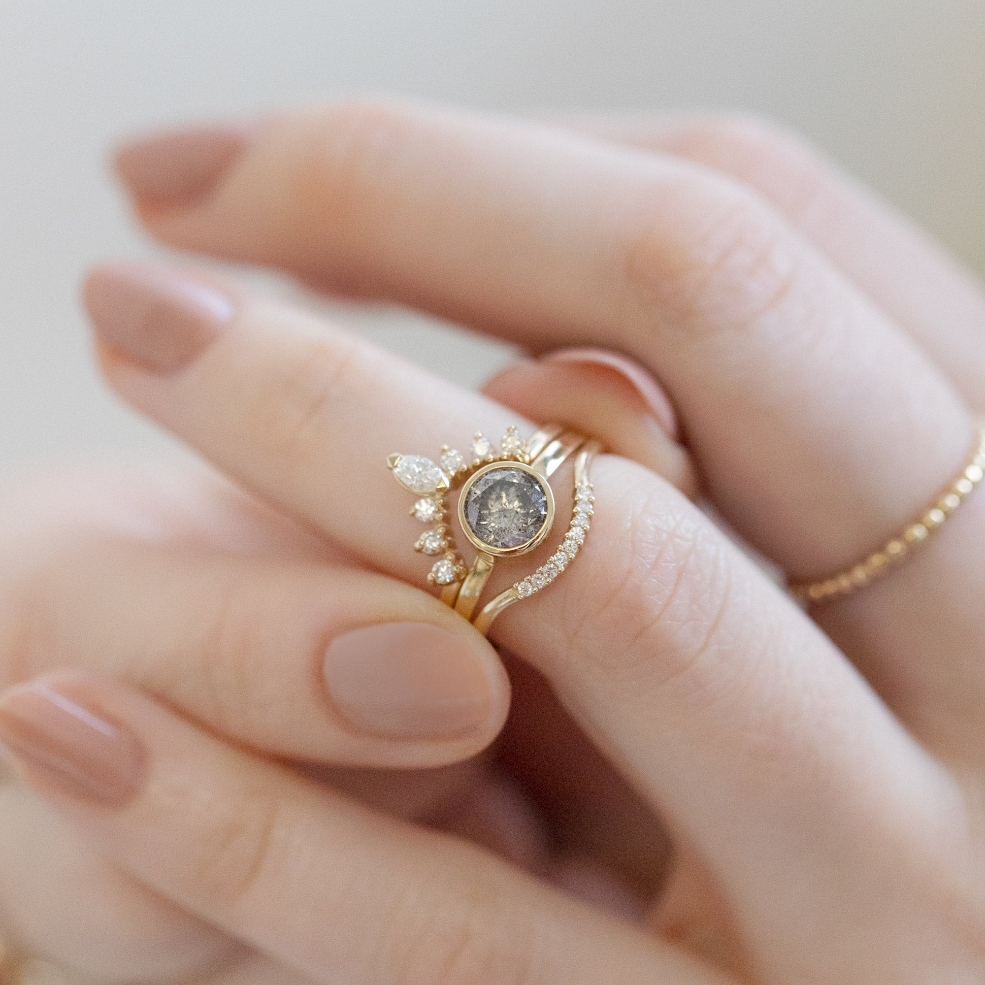 White Diamond Marquise Sunburst Stacking Band | Yellow, Rose or White Gold