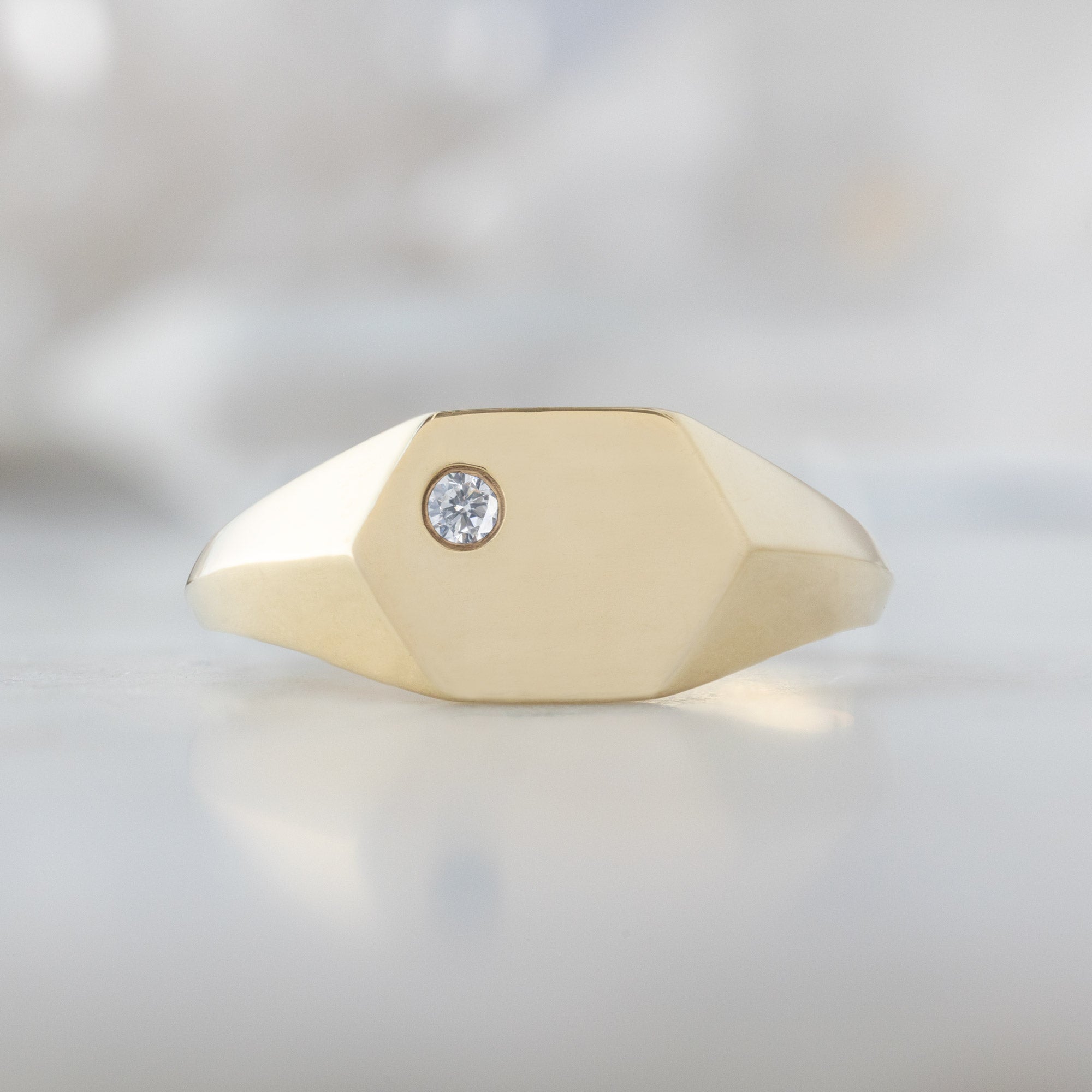 The Hexagon Salt and Pepper Diamond Signet Ring | Yellow, Rose or White Gold