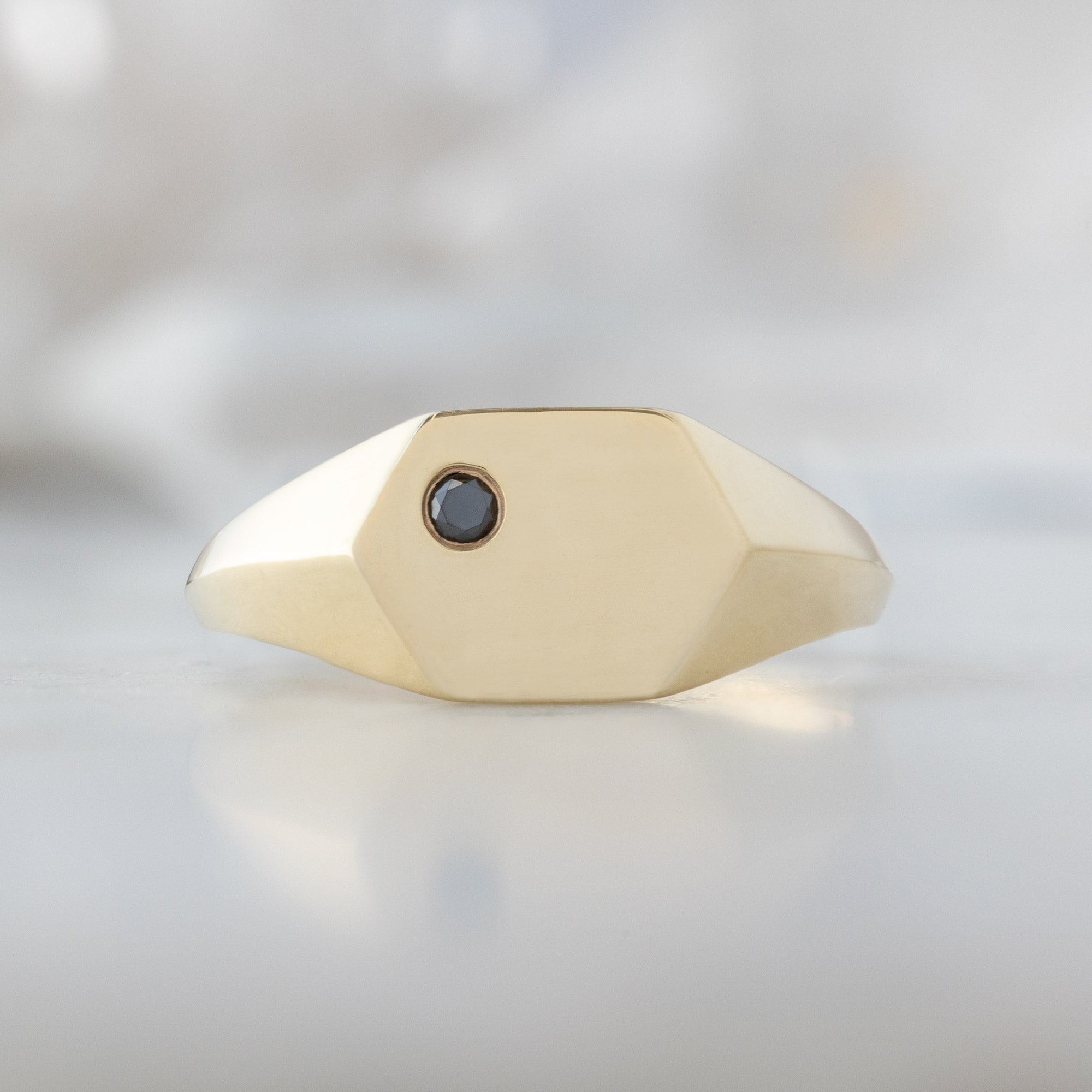 The Hexagon Black Diamond Signet Ring | Yellow, Rose or White Gold