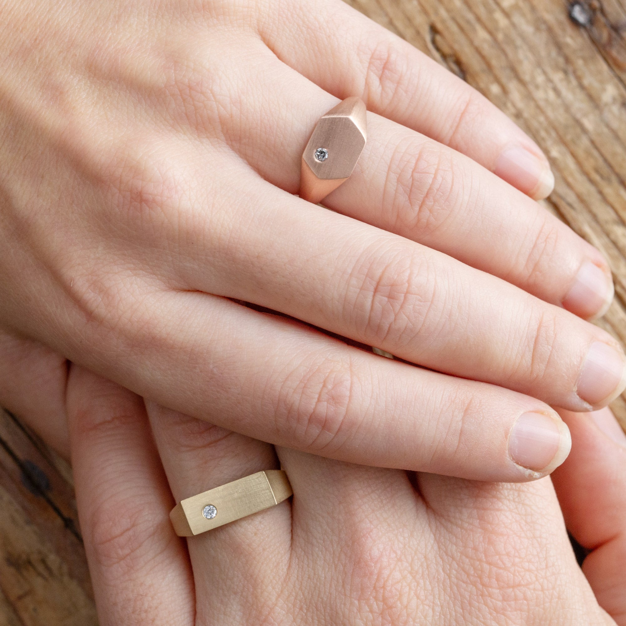 The Lune White Diamond Signet Ring | Yellow, Rose or White Gold