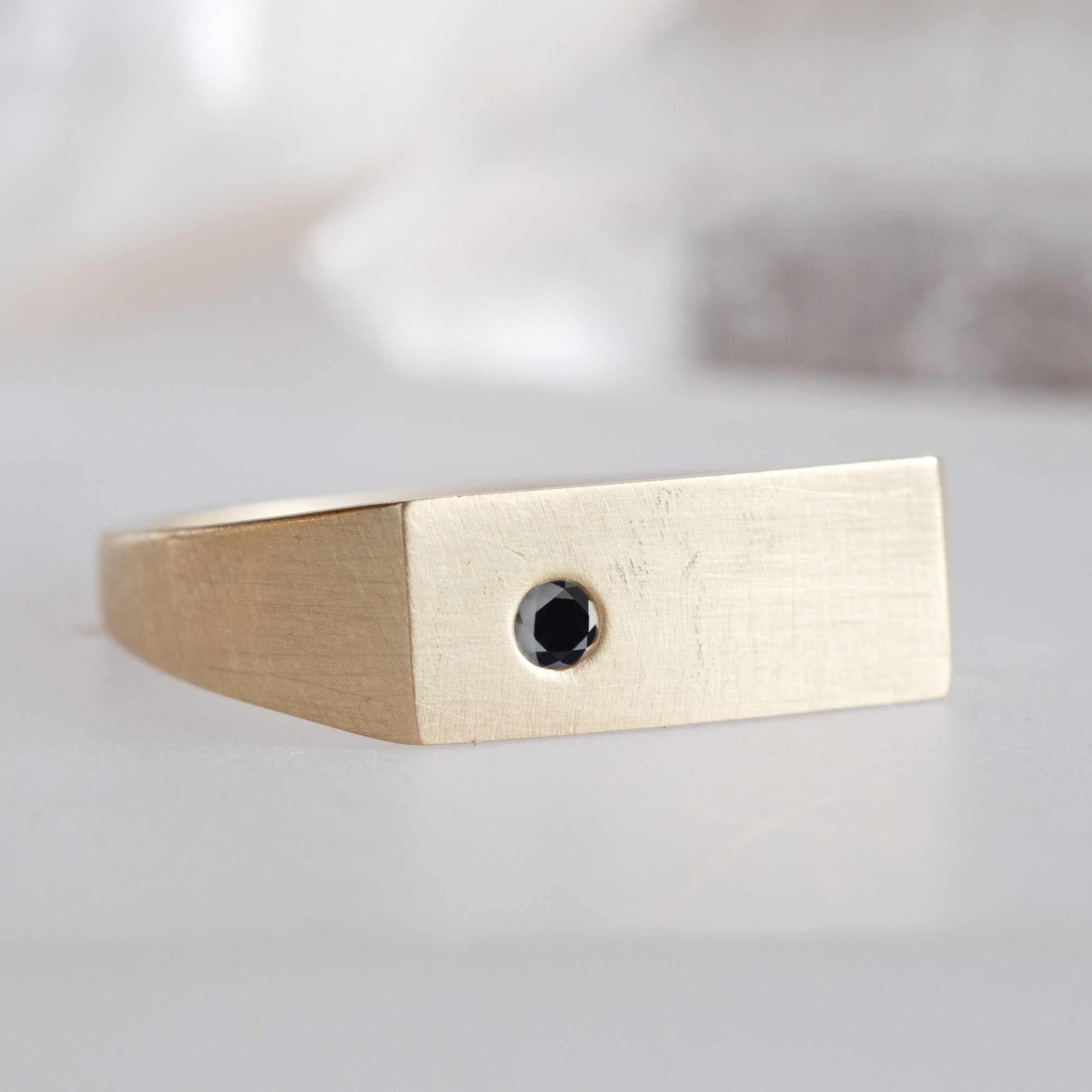 The Lune Black Diamond Signet Ring | Yellow, Rose or White Gold