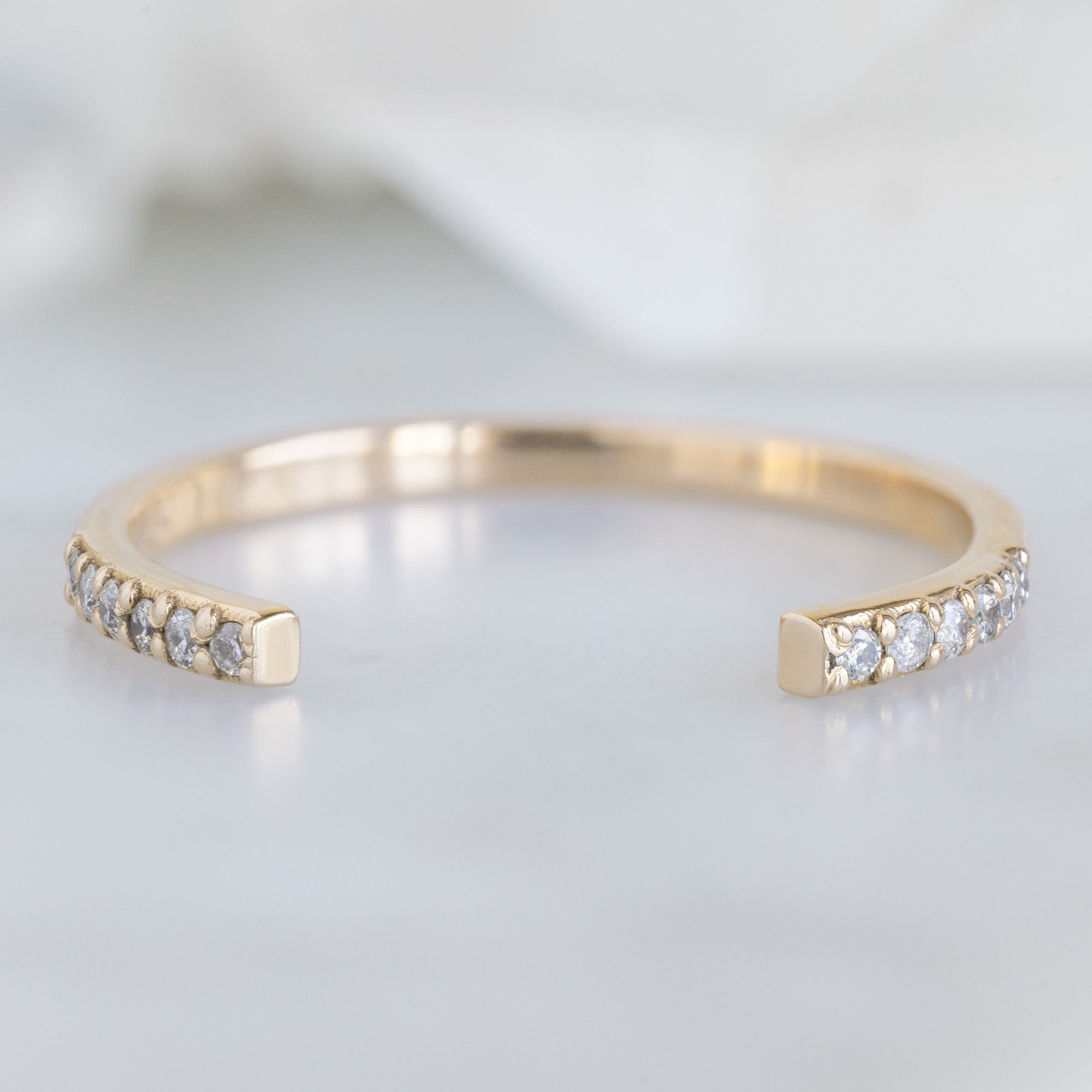 Open Cuff Salt and Pepper Diamond Pavé Stacking Band | Yellow, Rose or White Gold