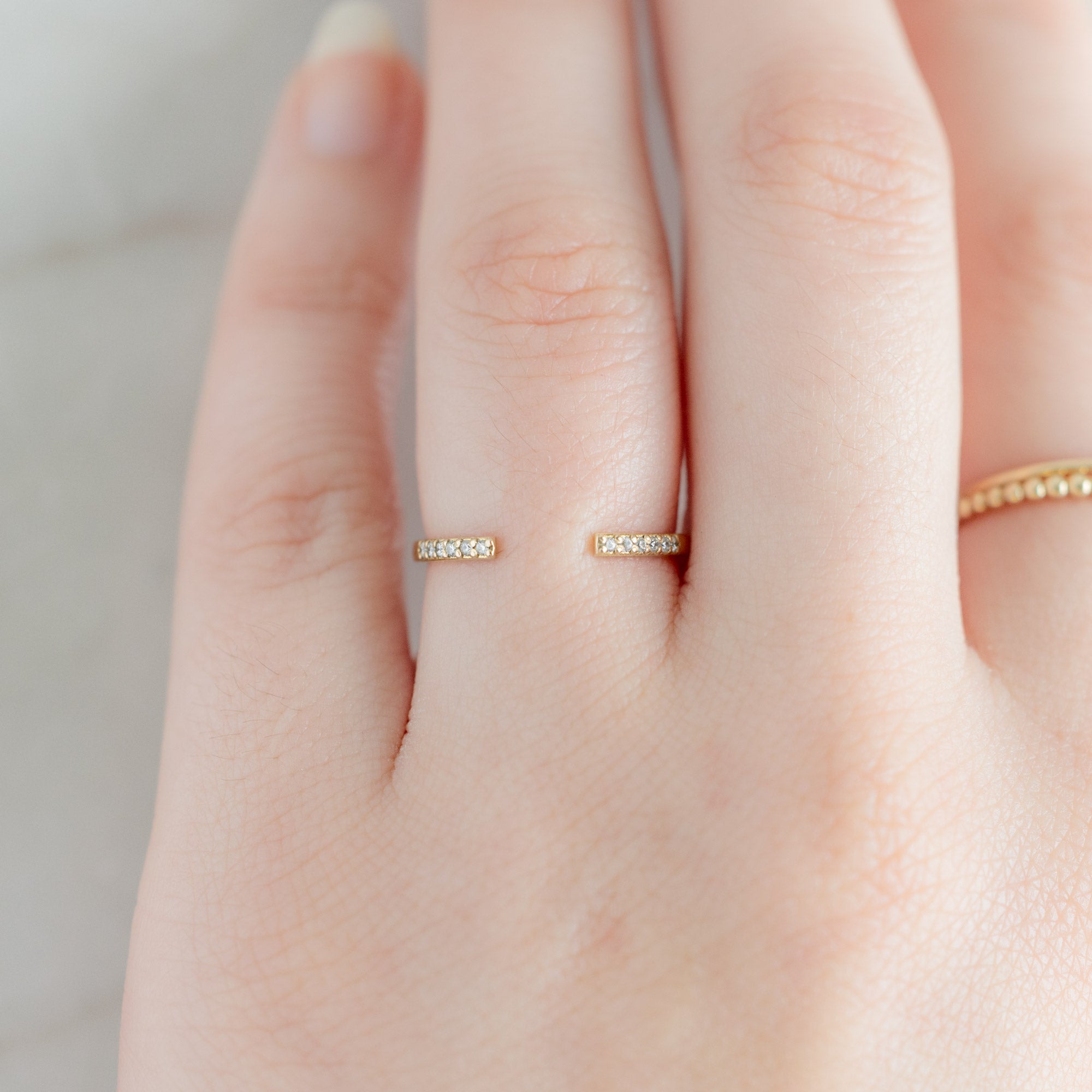 Open Cuff Salt and Pepper Diamond Pavé Stacking Band | Yellow, Rose or White Gold