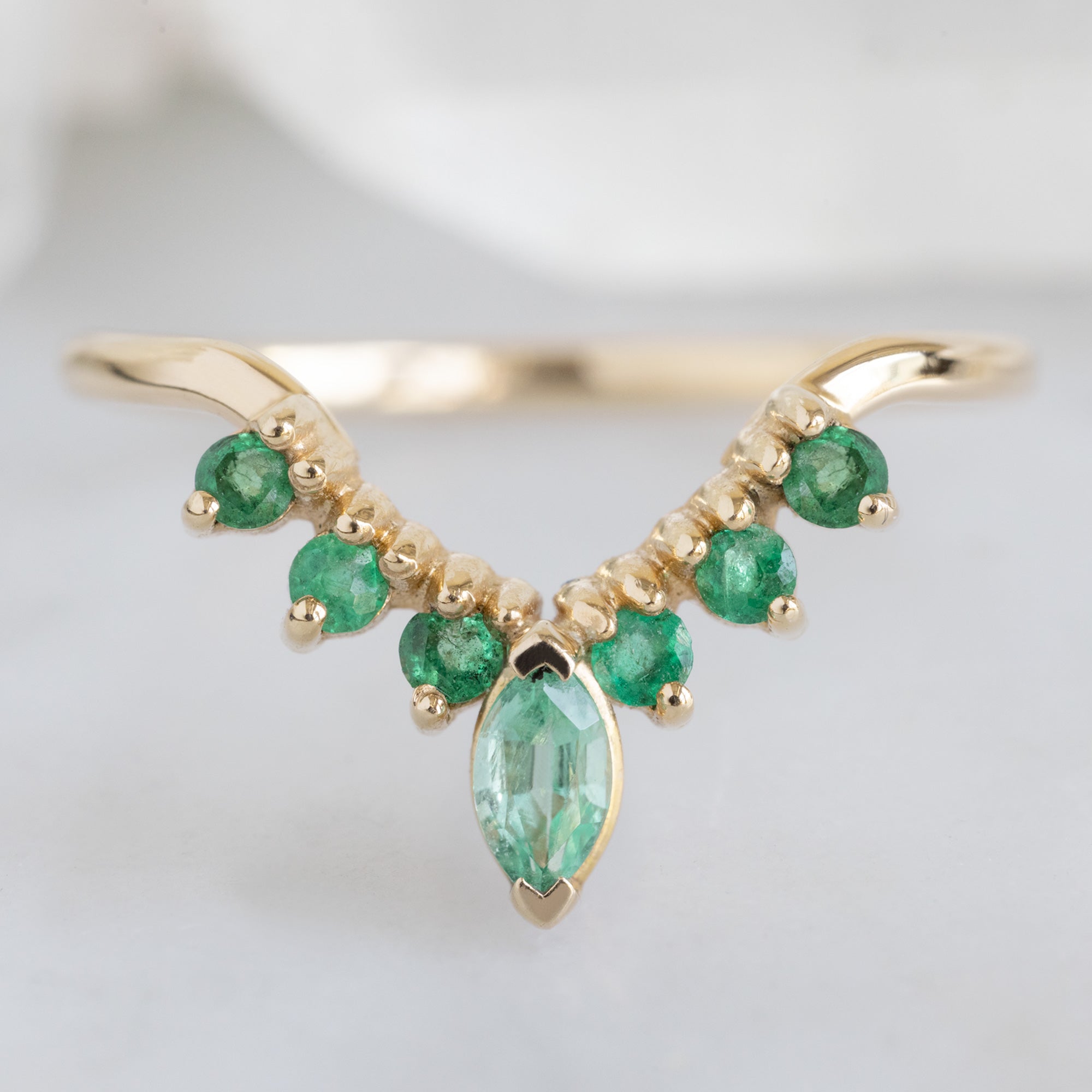 Emerald Marquise Sunburst Stacking Band | Yellow, Rose or White Gold