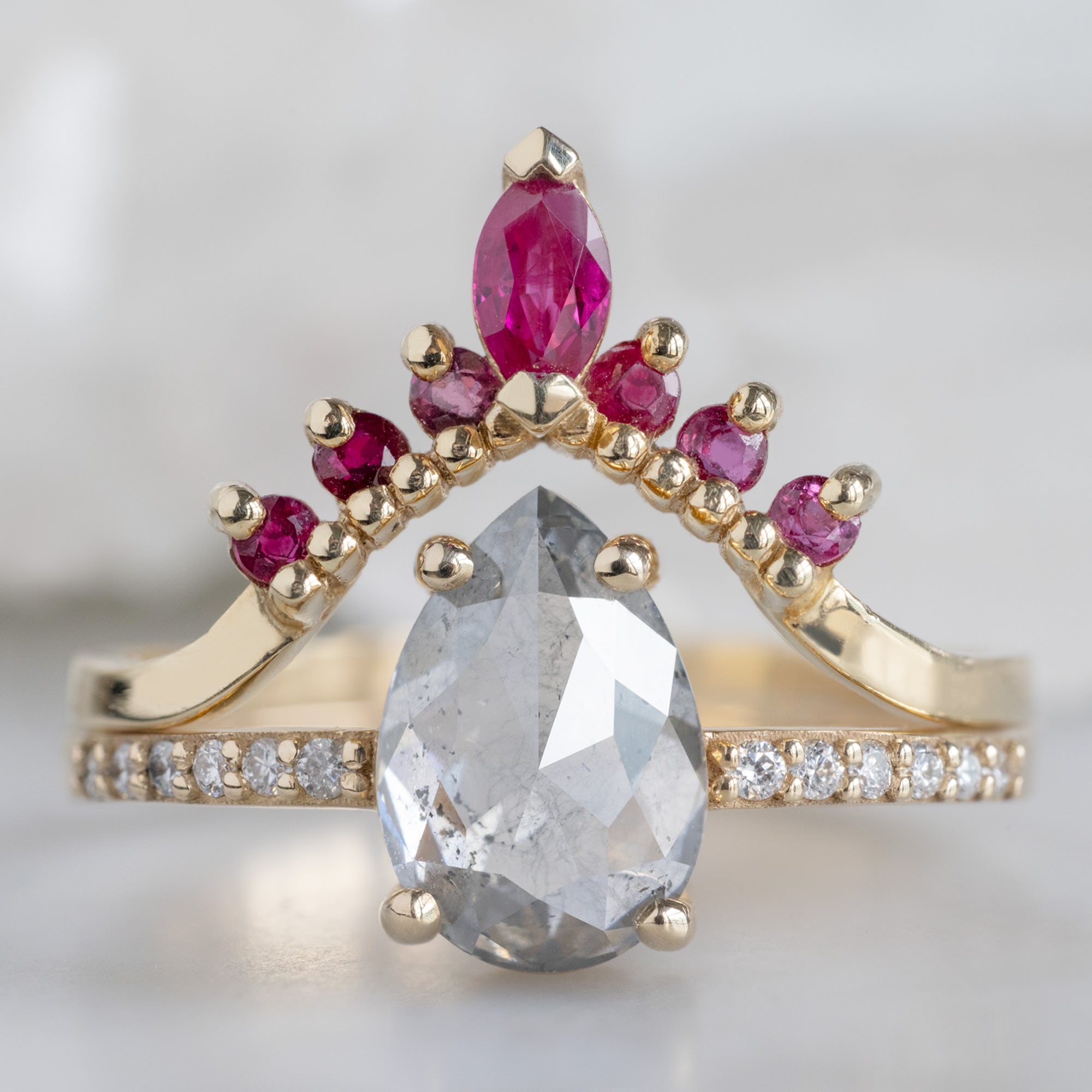 Ruby Marquise Sunburst Stacking Band | Yellow, Rose or White Gold
