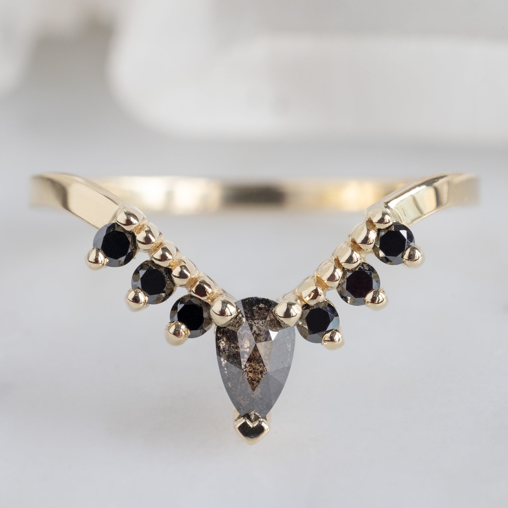 Black Diamond Sunburst Stacking Band | Yellow, Rose or White Gold