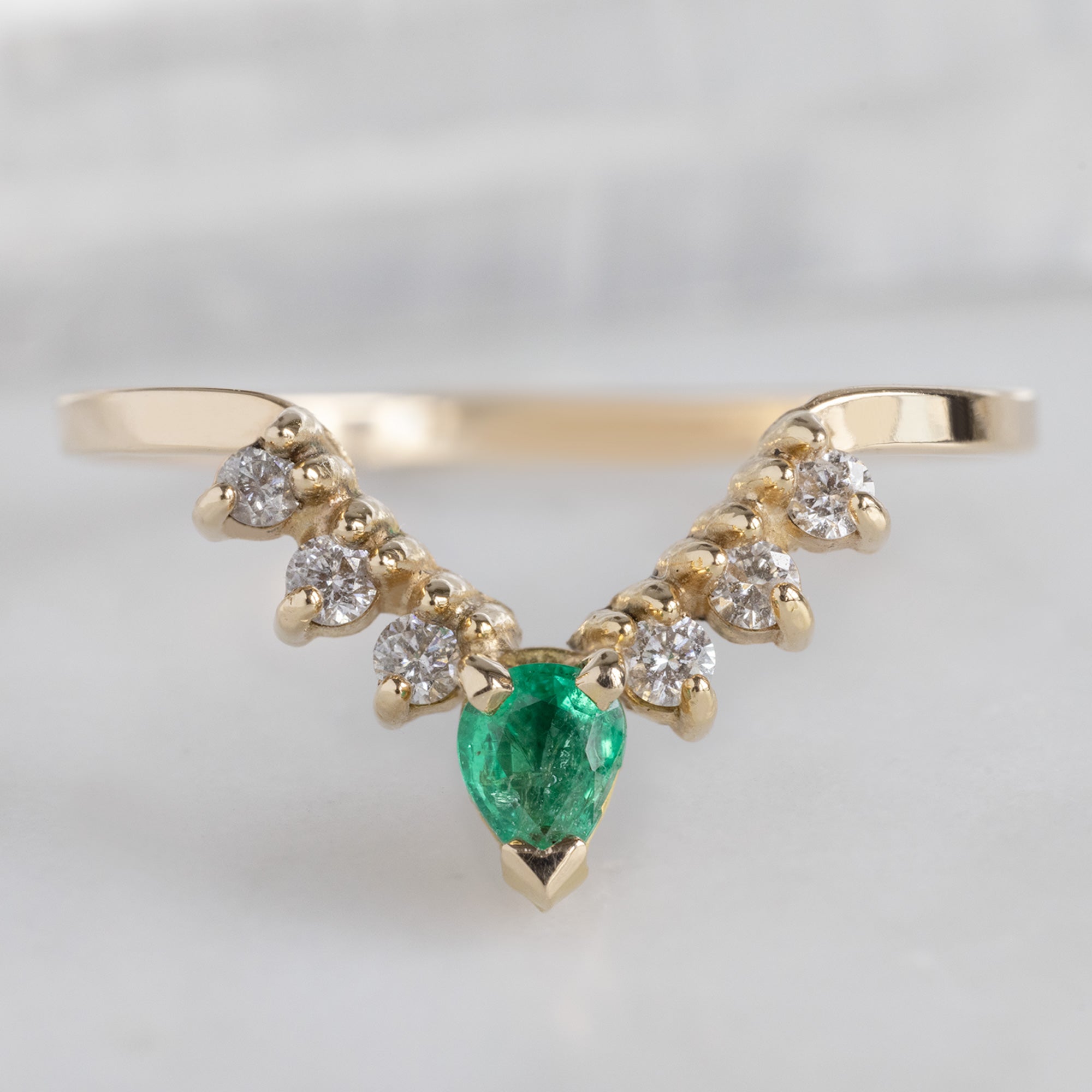 Emerald + White Diamond Sunburst Stacking Band | Yellow, Rose or White Gold