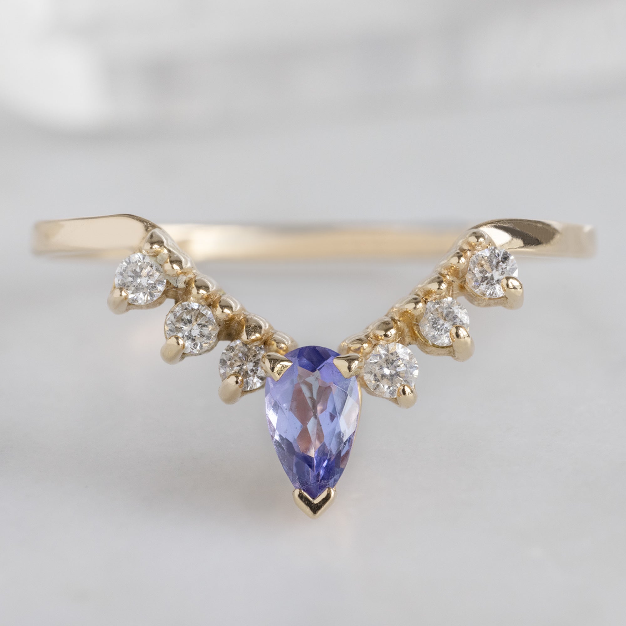 Tanzanite + White Diamond Sunburst Stacking Band | Yellow, Rose or White Gold