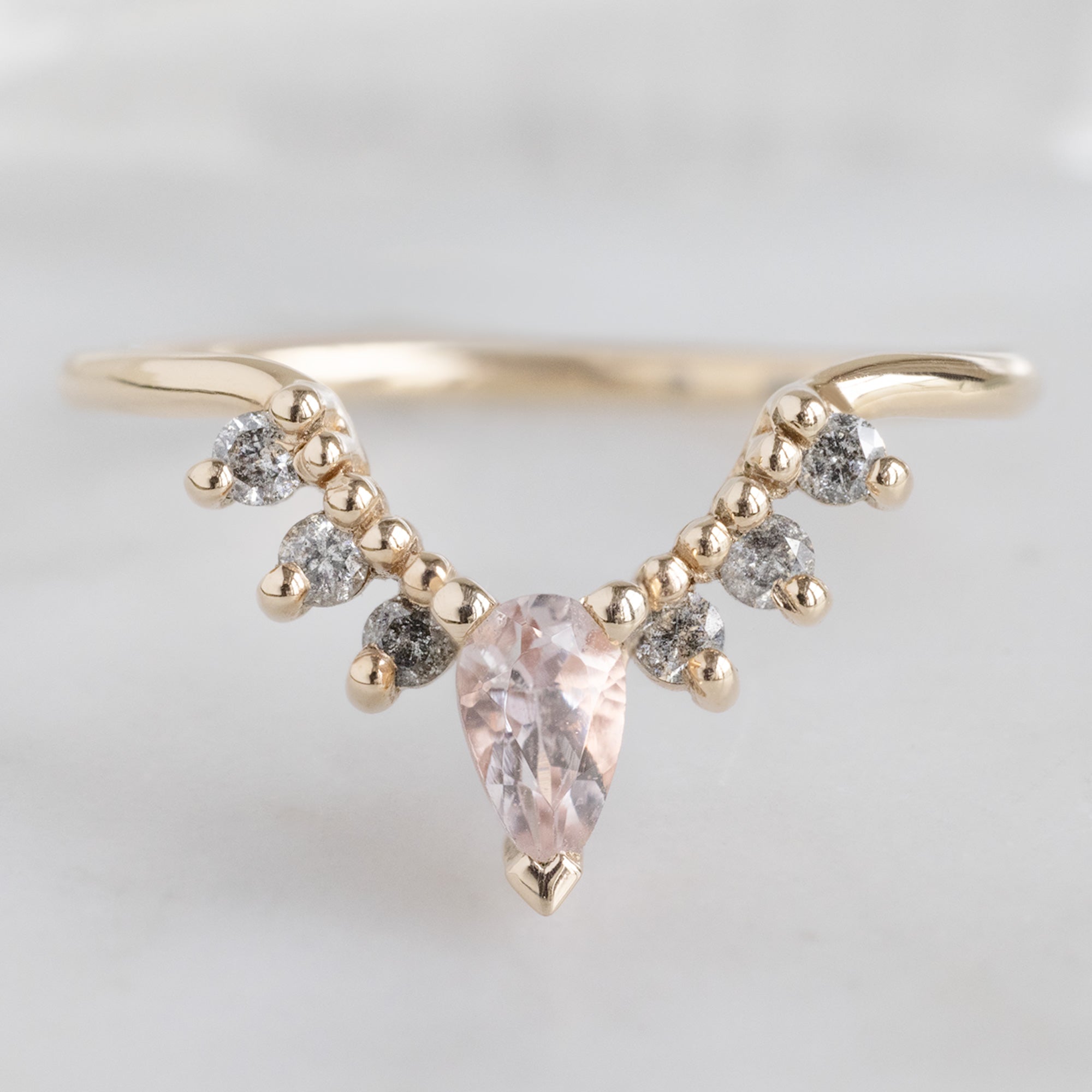 Morganite + Salt and Pepper Diamond Sunburst Stacking Band | Yellow, Rose or White Gold