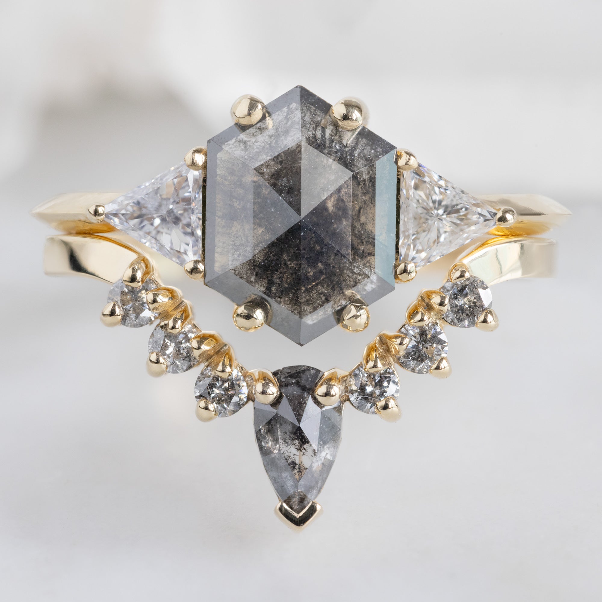 Black + Salt and Pepper Diamond Sunburst Stacking Band | Yellow, Rose or White Gold