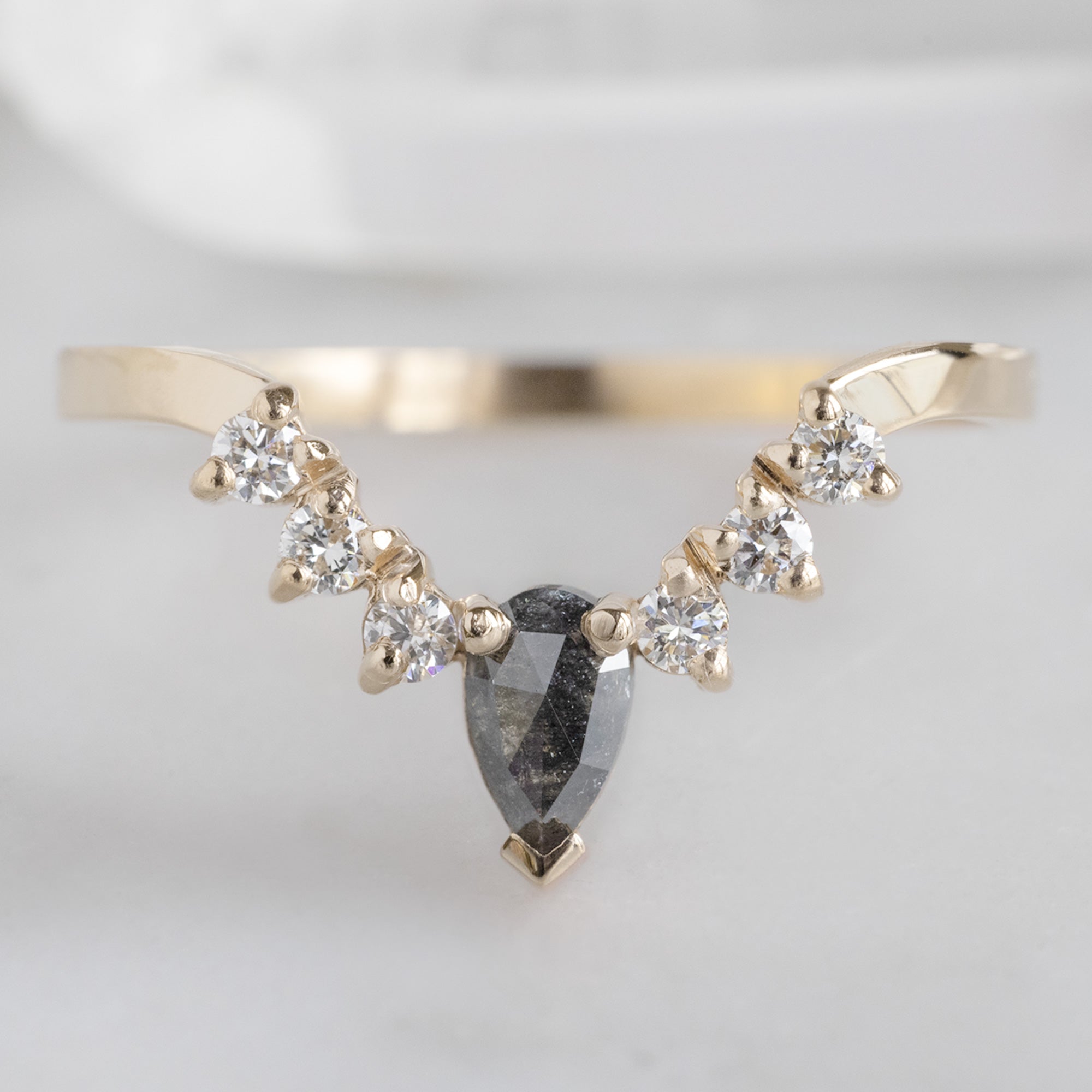 Black + White Diamond Sunburst Stacking Band | Yellow, Rose or White Gold