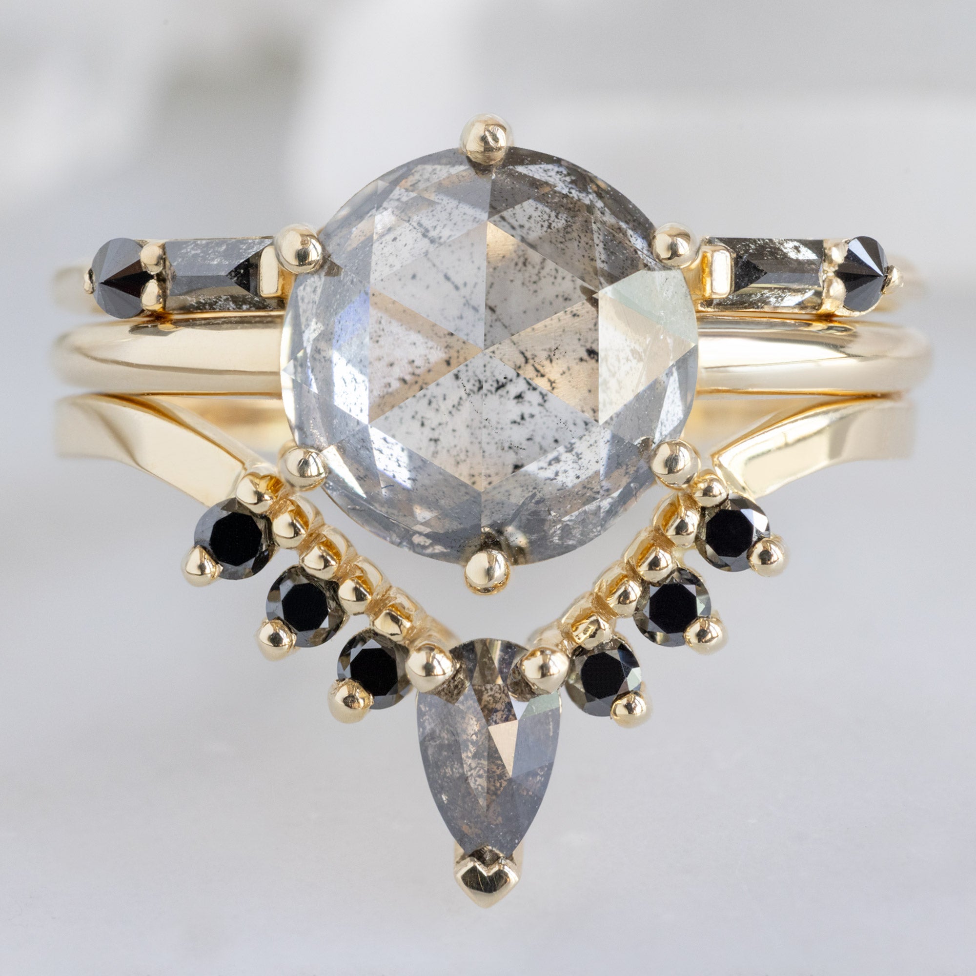 The Luxe Open Cuff Baguette Black Diamond Stacking Band | Yellow, Rose or White Gold