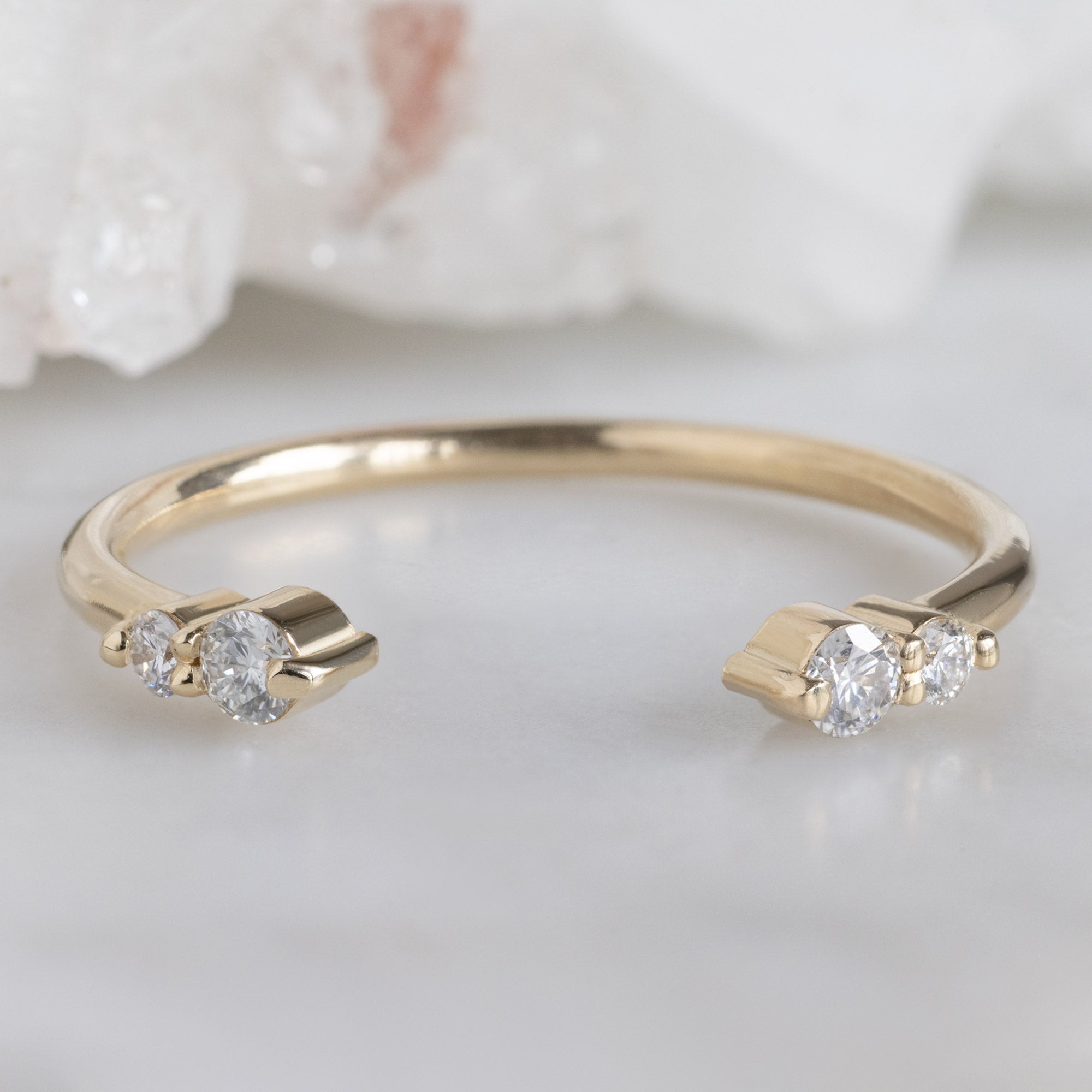 The Luxe Open Cuff Round Diamond Stacking Band | 14K Gold