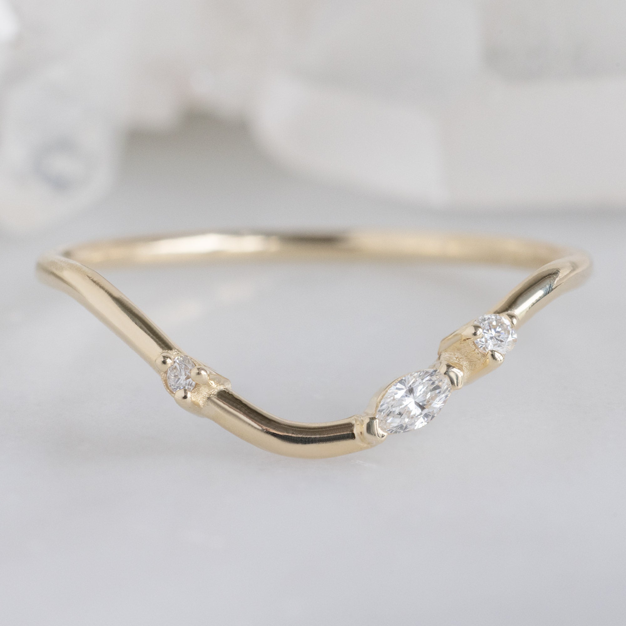 Asymmetrical Marquise Diamond Arc Stacking Band in 14K Yellow Gold