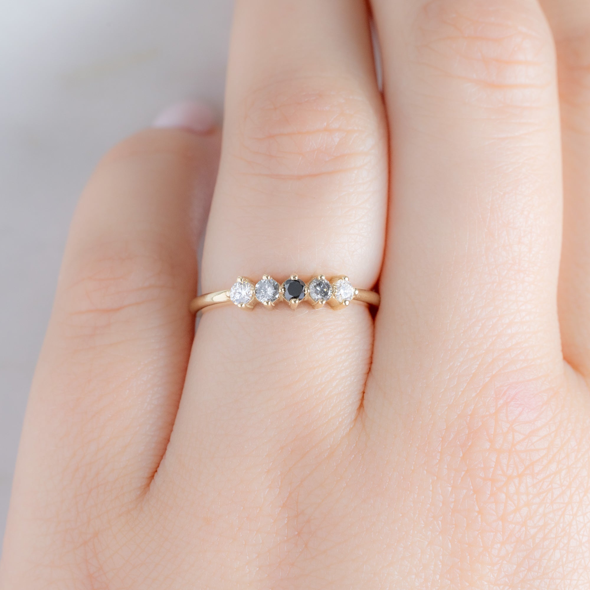 The Sequent Ombré Diamond Wedding Band in 14K Yellow Gold on Model