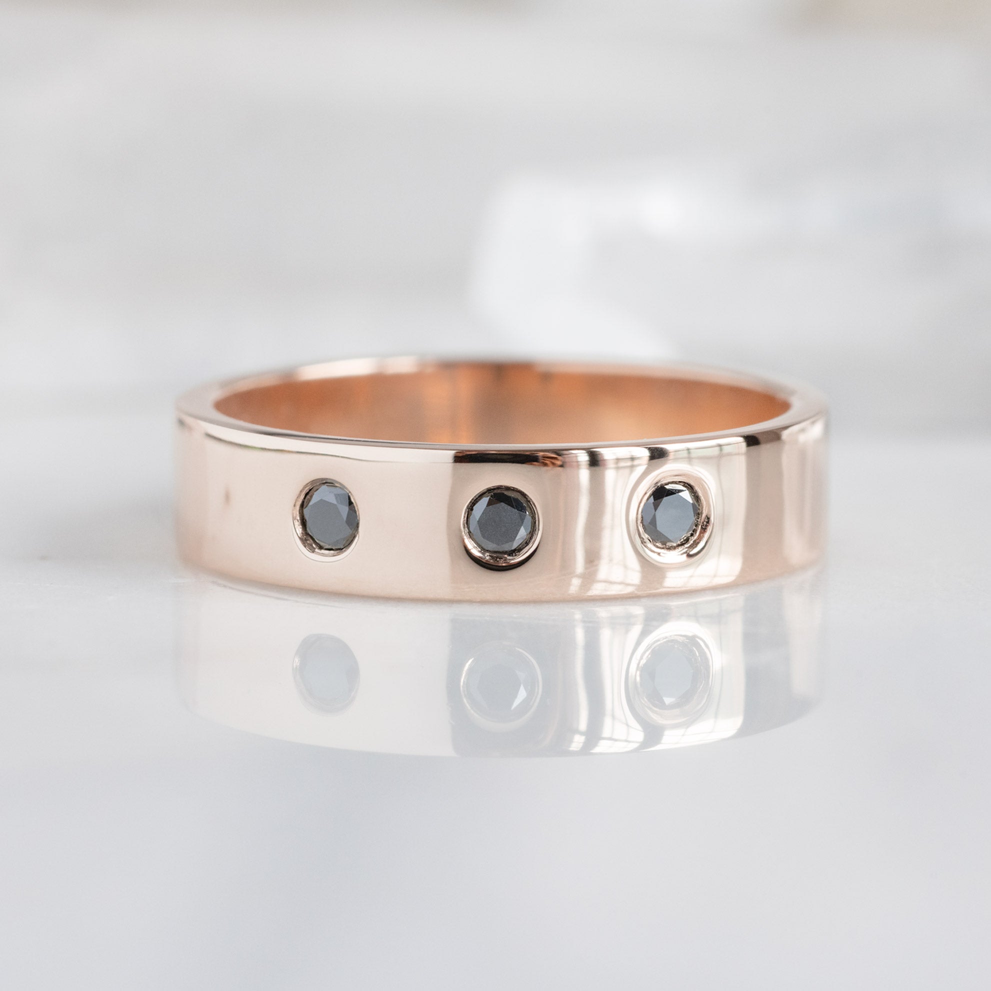 Gold Wedding Band with Black Diamonds | Yellow, Rose or White Gold