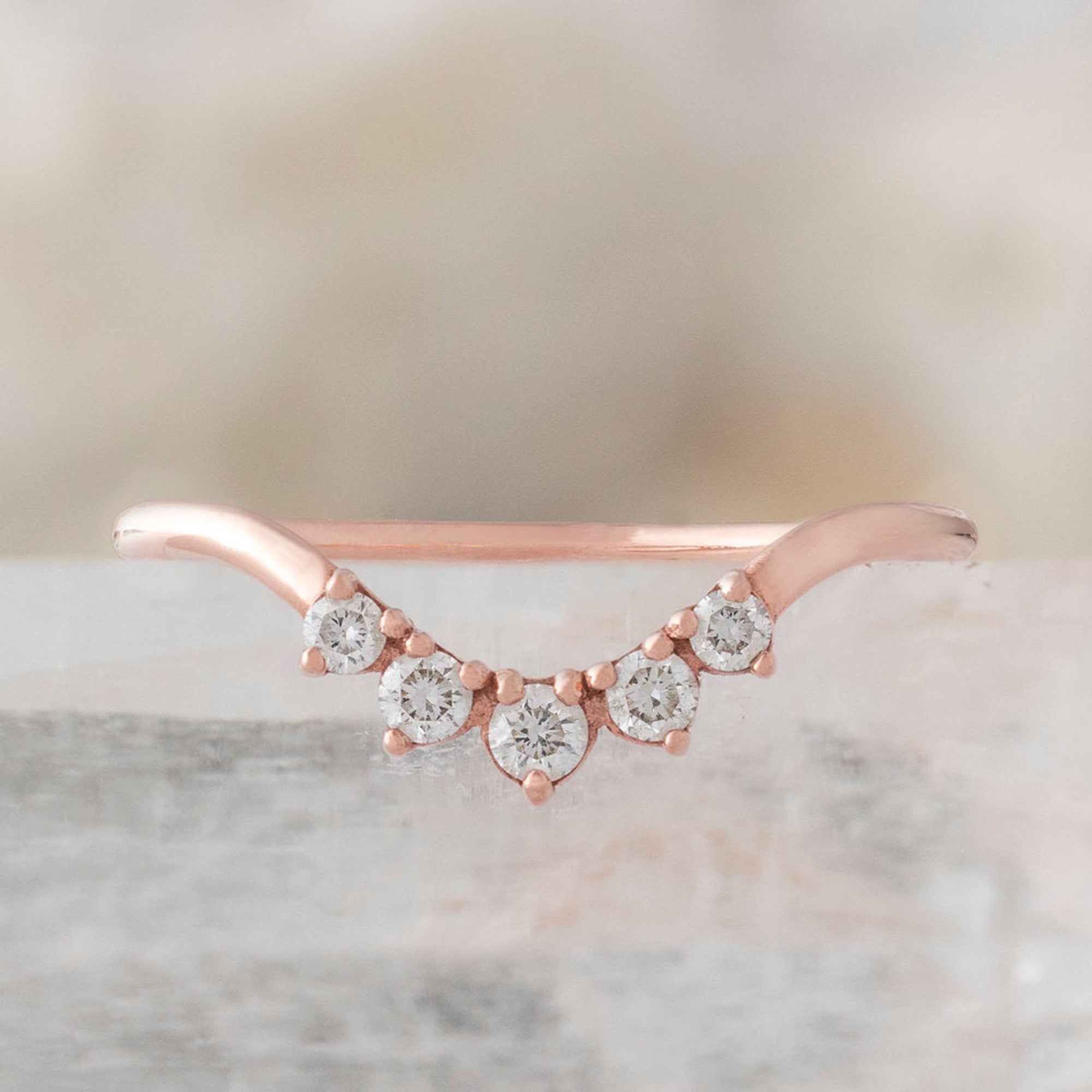 Round White Diamond Sunburst Stacking Band | Yellow, Rose or White Gold