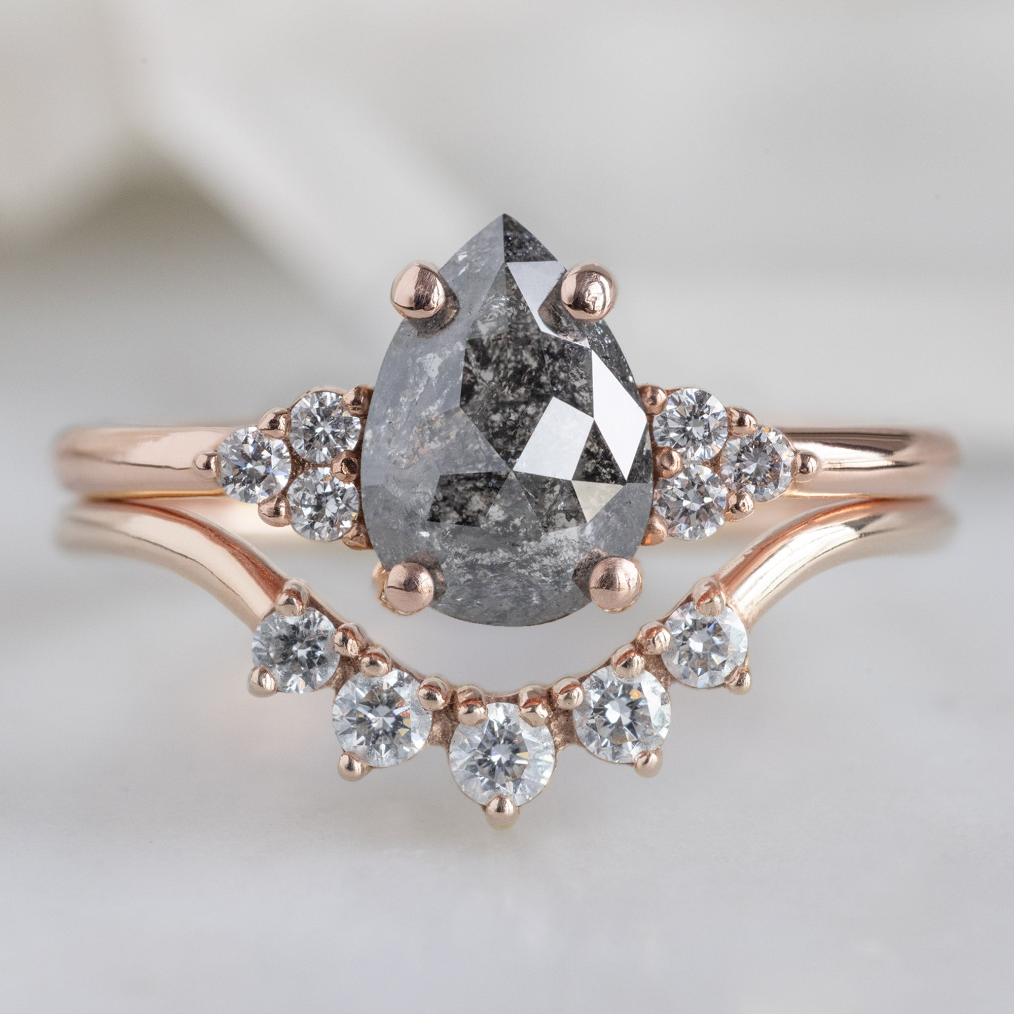 Round White Diamond Sunburst Stacking Band | Yellow, Rose or White Gold