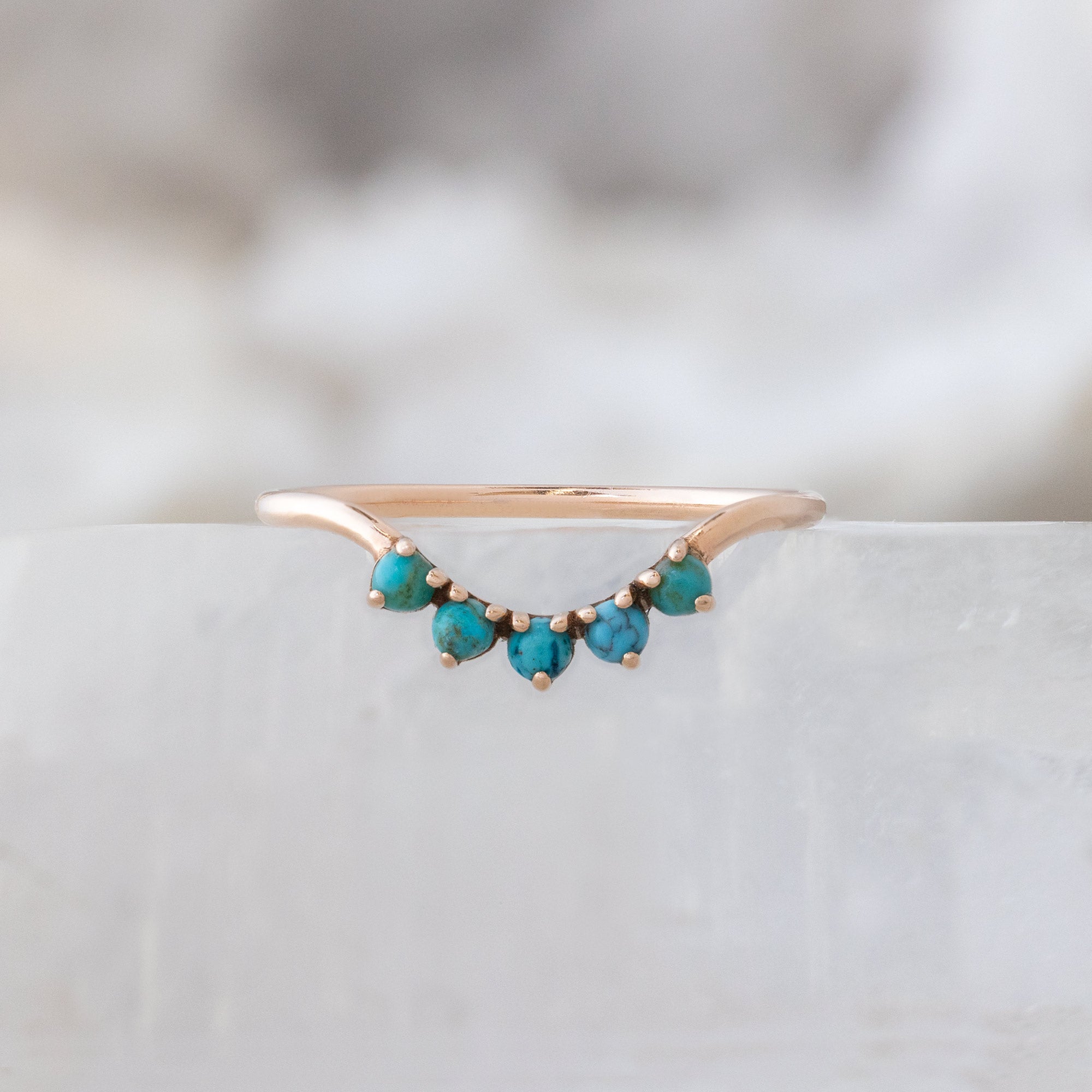 Round Turquoise Sunburst Stacking Band | Yellow, Rose or White Gold