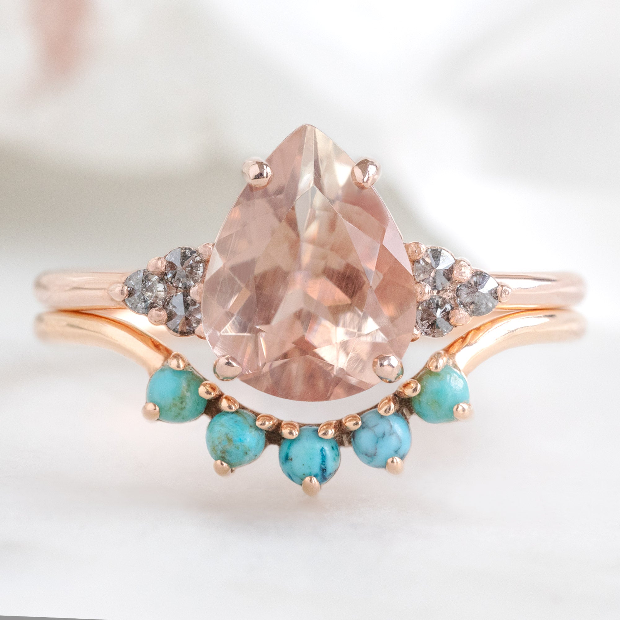Round Turquoise Sunburst Stacking Band | Yellow, Rose or White Gold