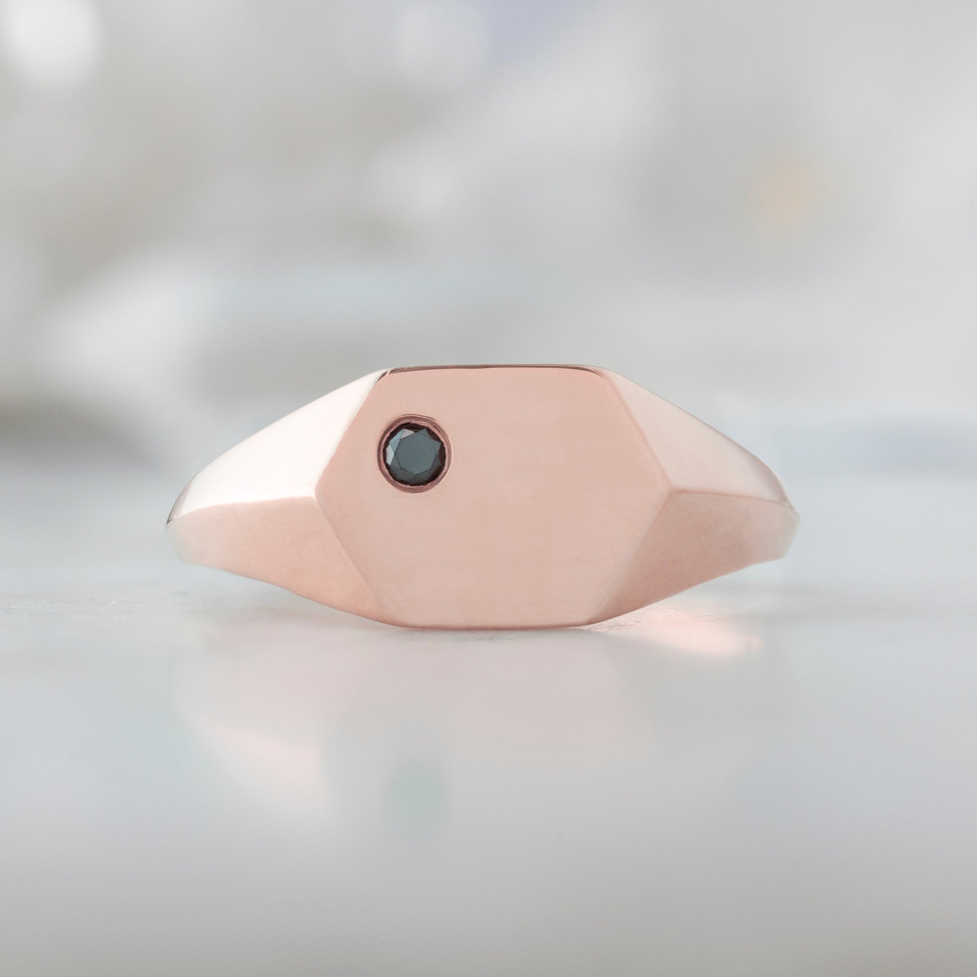 The Hexagon Black Diamond Signet Ring | Yellow, Rose or White Gold