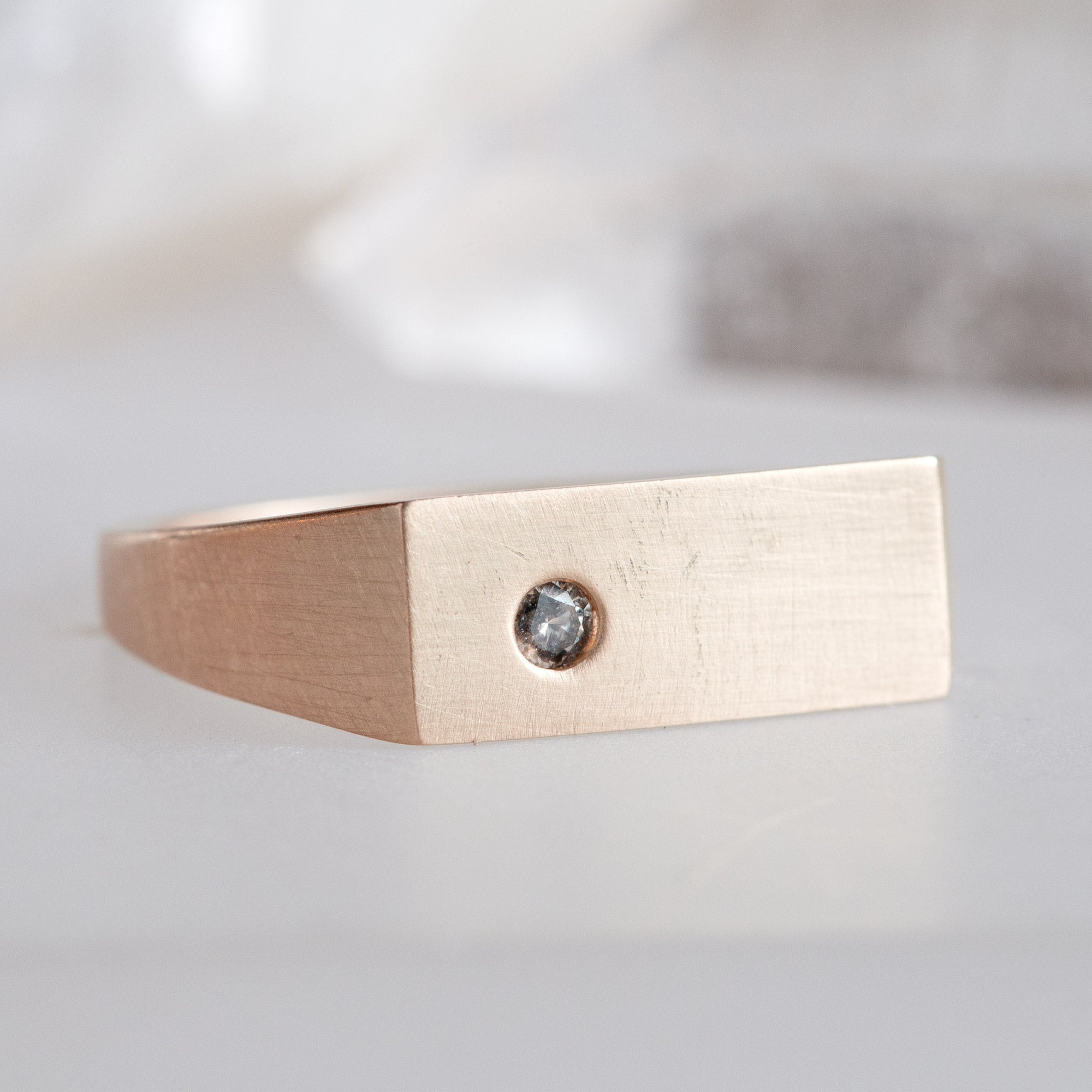The Lune Salt and Pepper Diamond Signet Ring | Yellow, Rose or White Gold