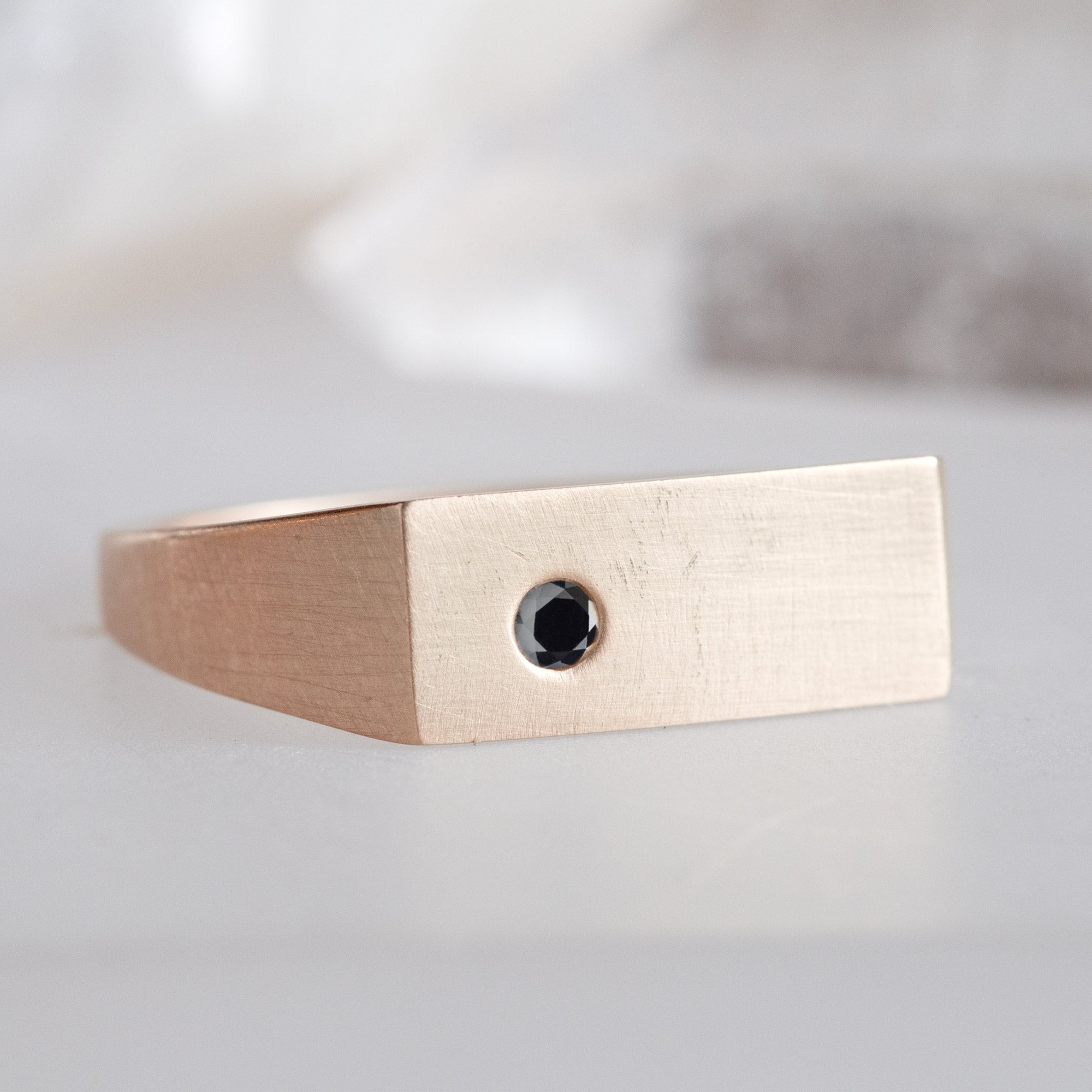 The Lune Black Diamond Signet Ring | Yellow, Rose or White Gold