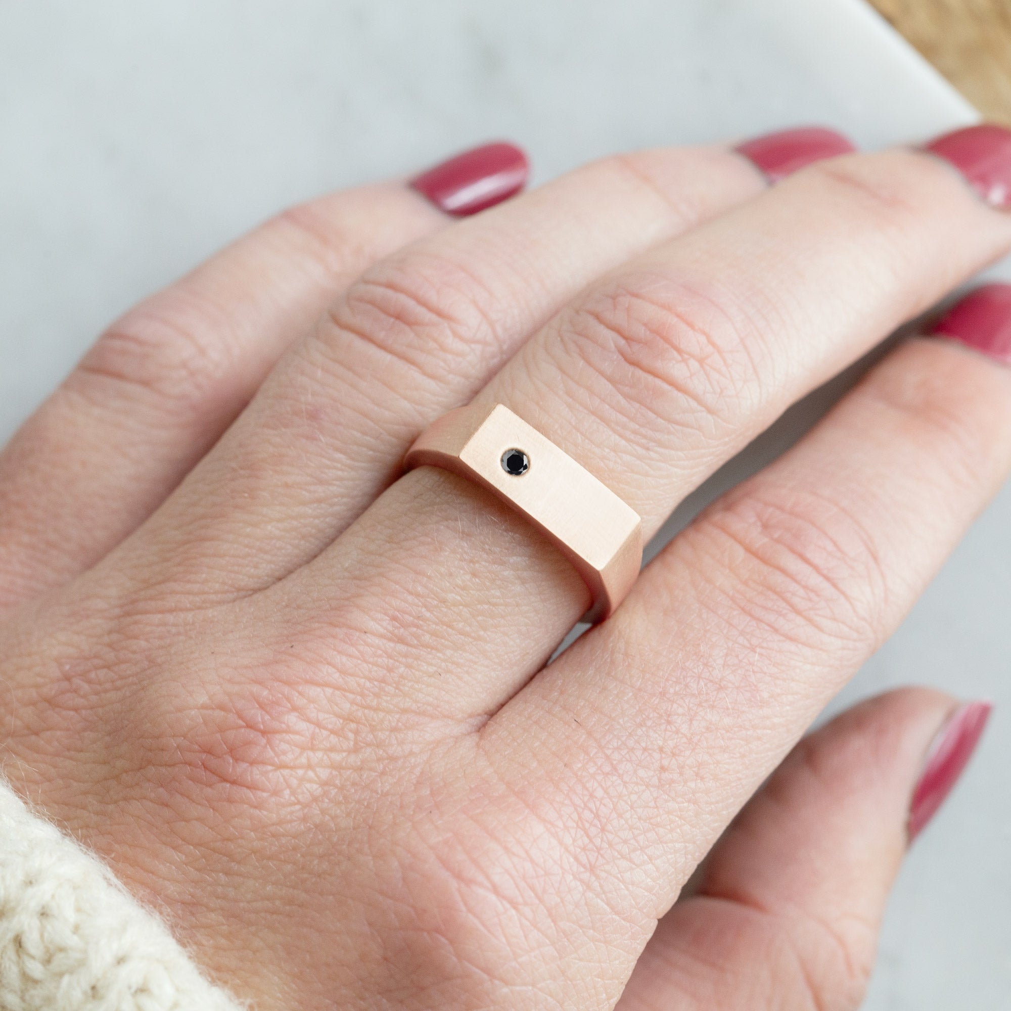 The Lune Black Diamond Signet Ring | Yellow, Rose or White Gold