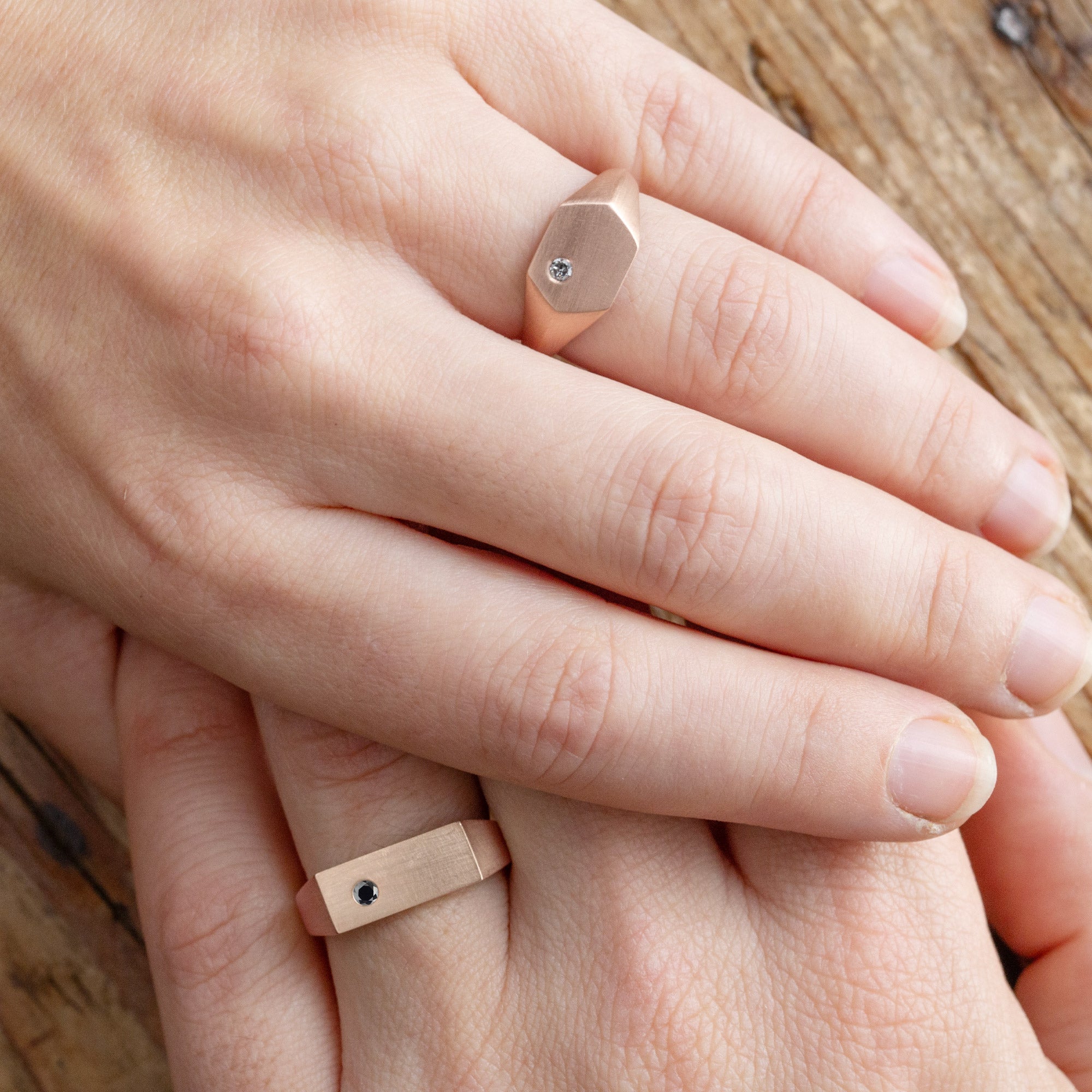 The Lune Black Diamond Signet Ring | Yellow, Rose or White Gold