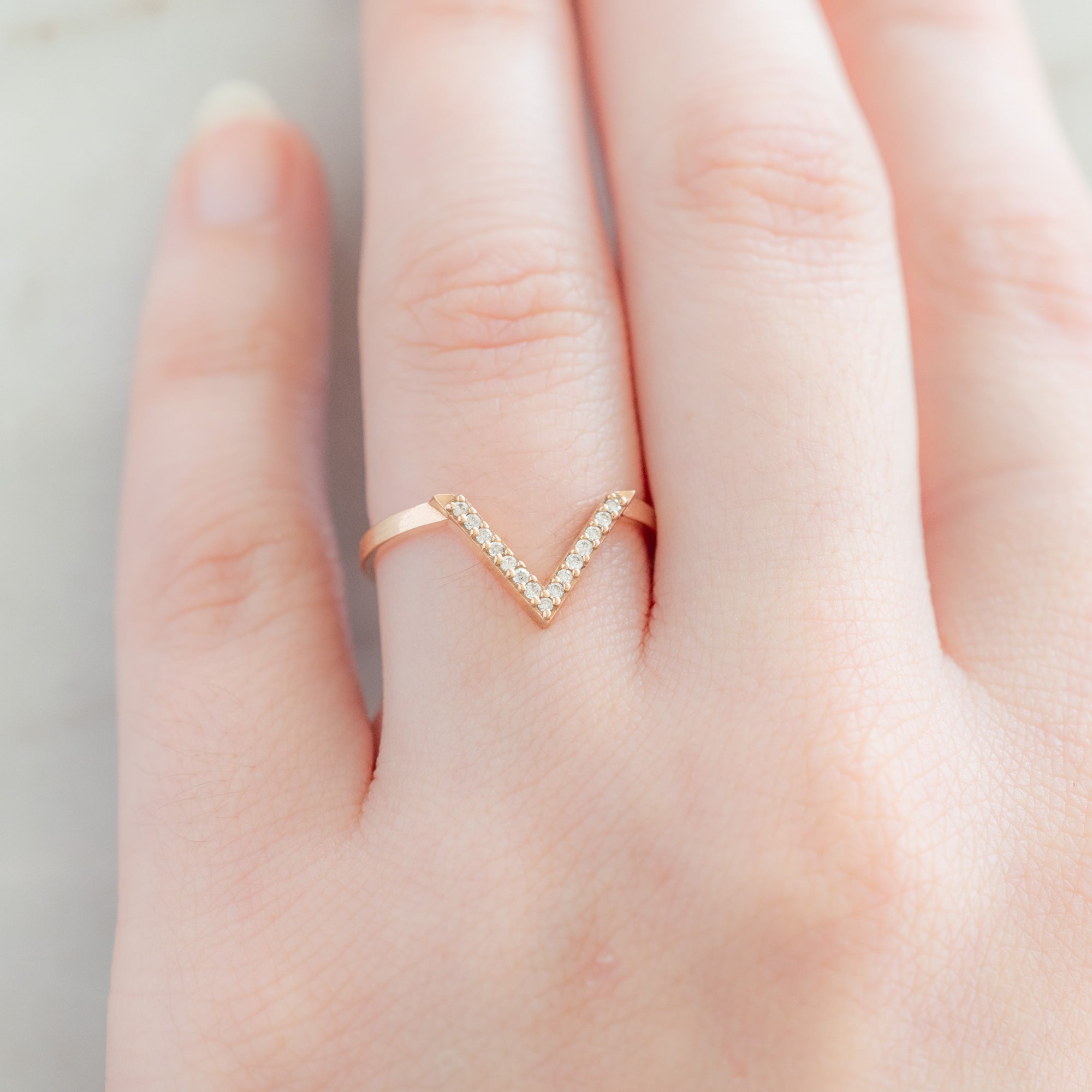 White Diamond Pavé Pointed Peak Stacking Band | Yellow, Rose or White Gold