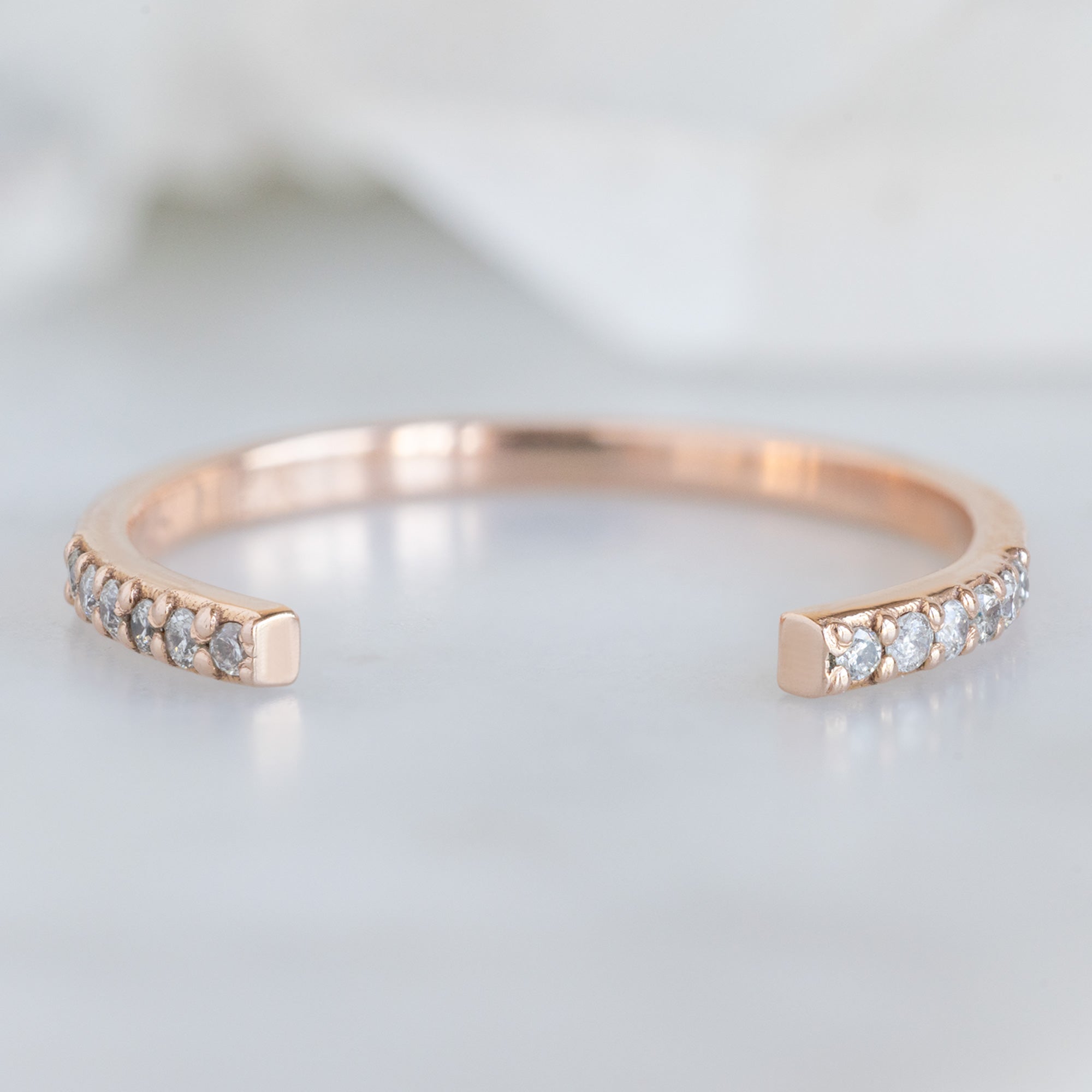 Open Cuff Salt and Pepper Diamond Pavé Stacking Band | Yellow, Rose or White Gold