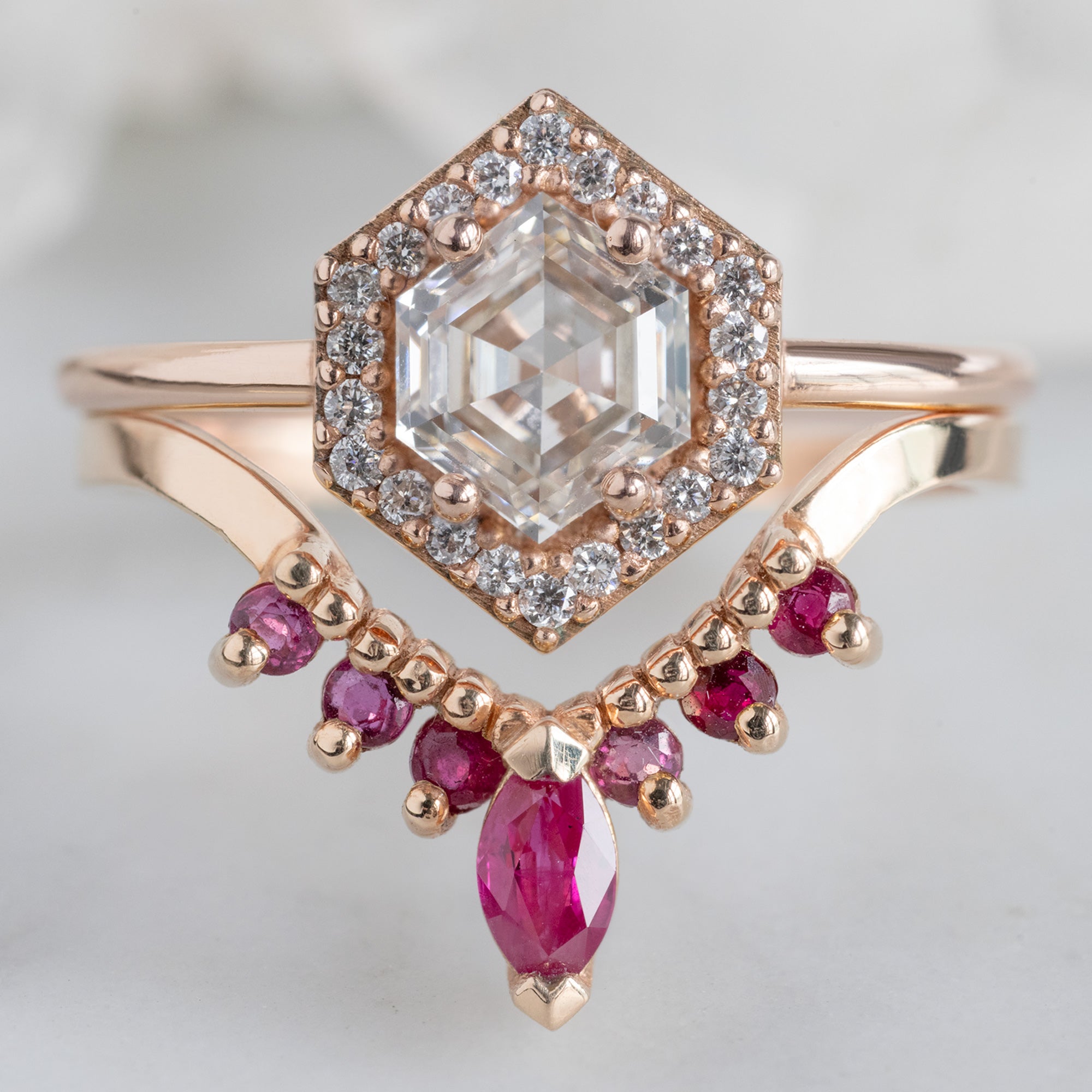 Ruby Marquise Sunburst Stacking Band | Yellow, Rose or White Gold