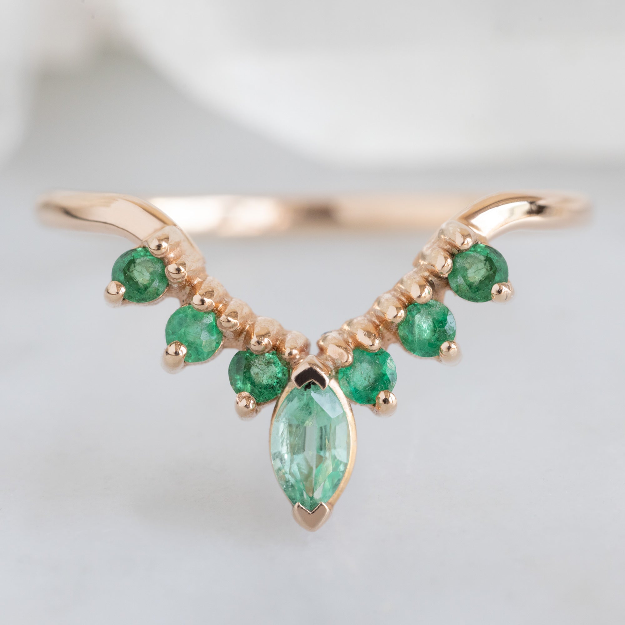 Emerald Marquise Sunburst Stacking Band | Yellow, Rose or White Gold