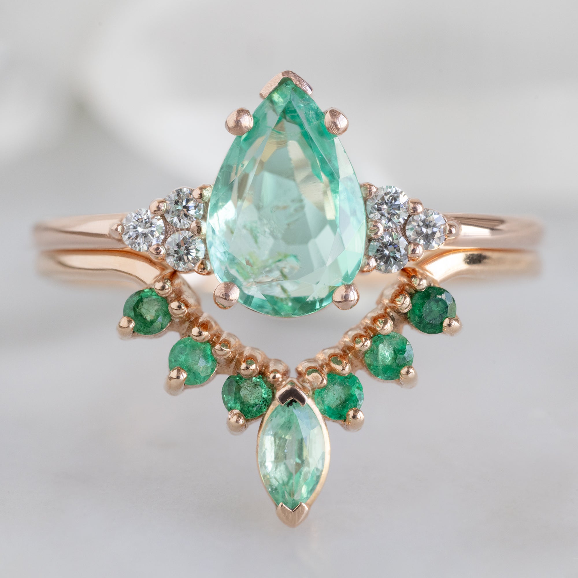 Emerald Marquise Sunburst Stacking Band | Yellow, Rose or White Gold