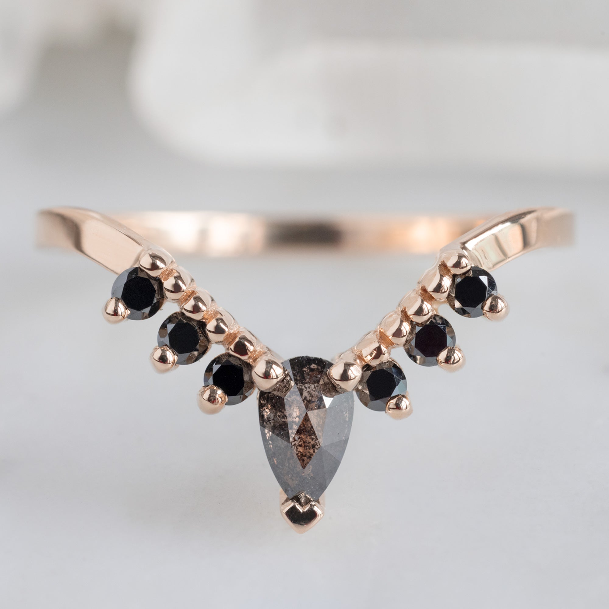 Black Diamond Sunburst Stacking Band | Yellow, Rose or White Gold