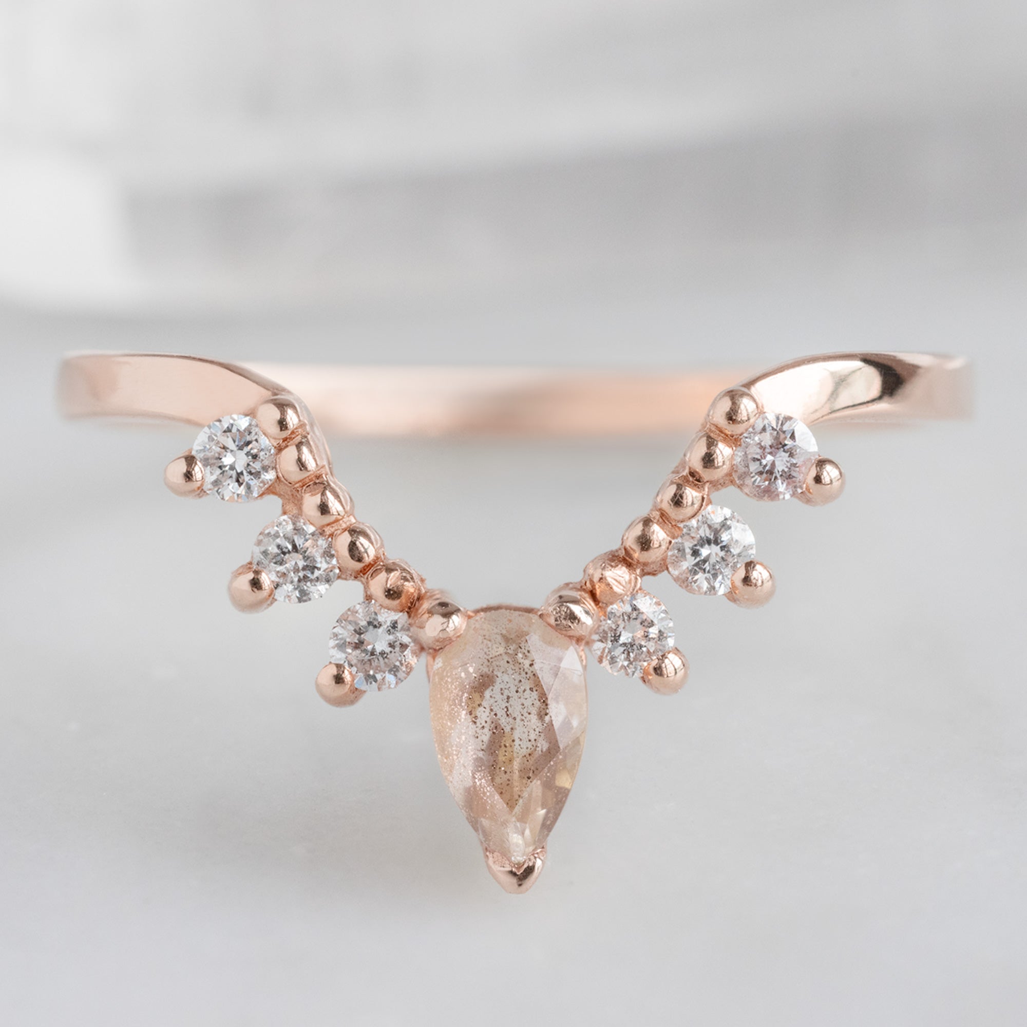 Sunstone + White Diamond Sunburst Stacking Band | Yellow, Rose or White Gold