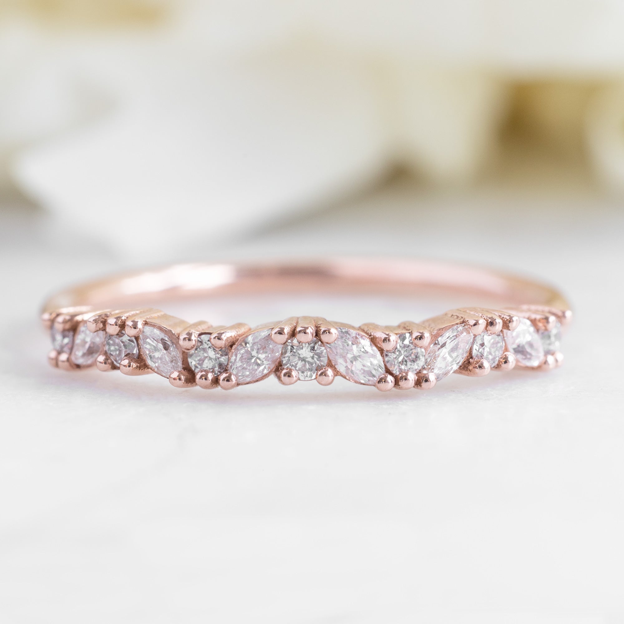The Marquise Confetti Wedding Band in 14K Rose Gold