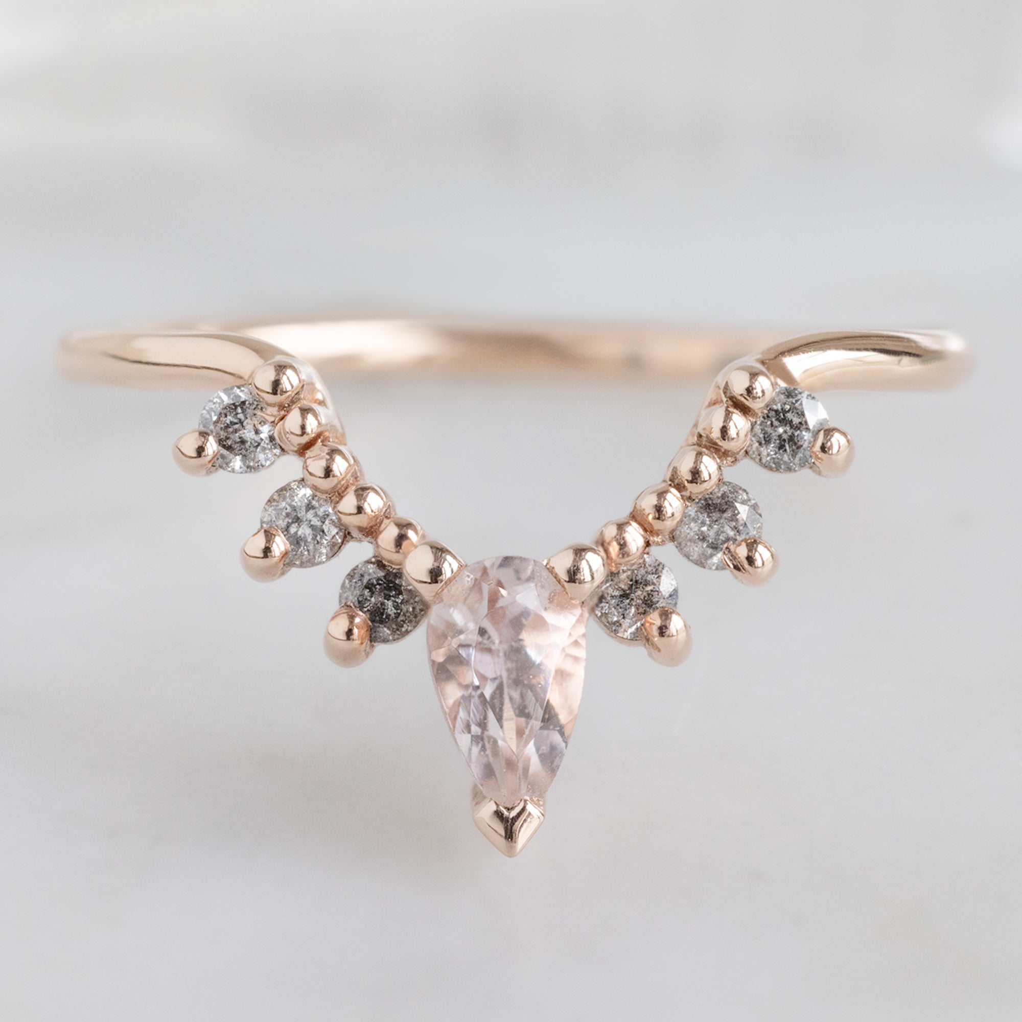 Morganite + Salt and Pepper Diamond Sunburst Stacking Band | Yellow, Rose or White Gold