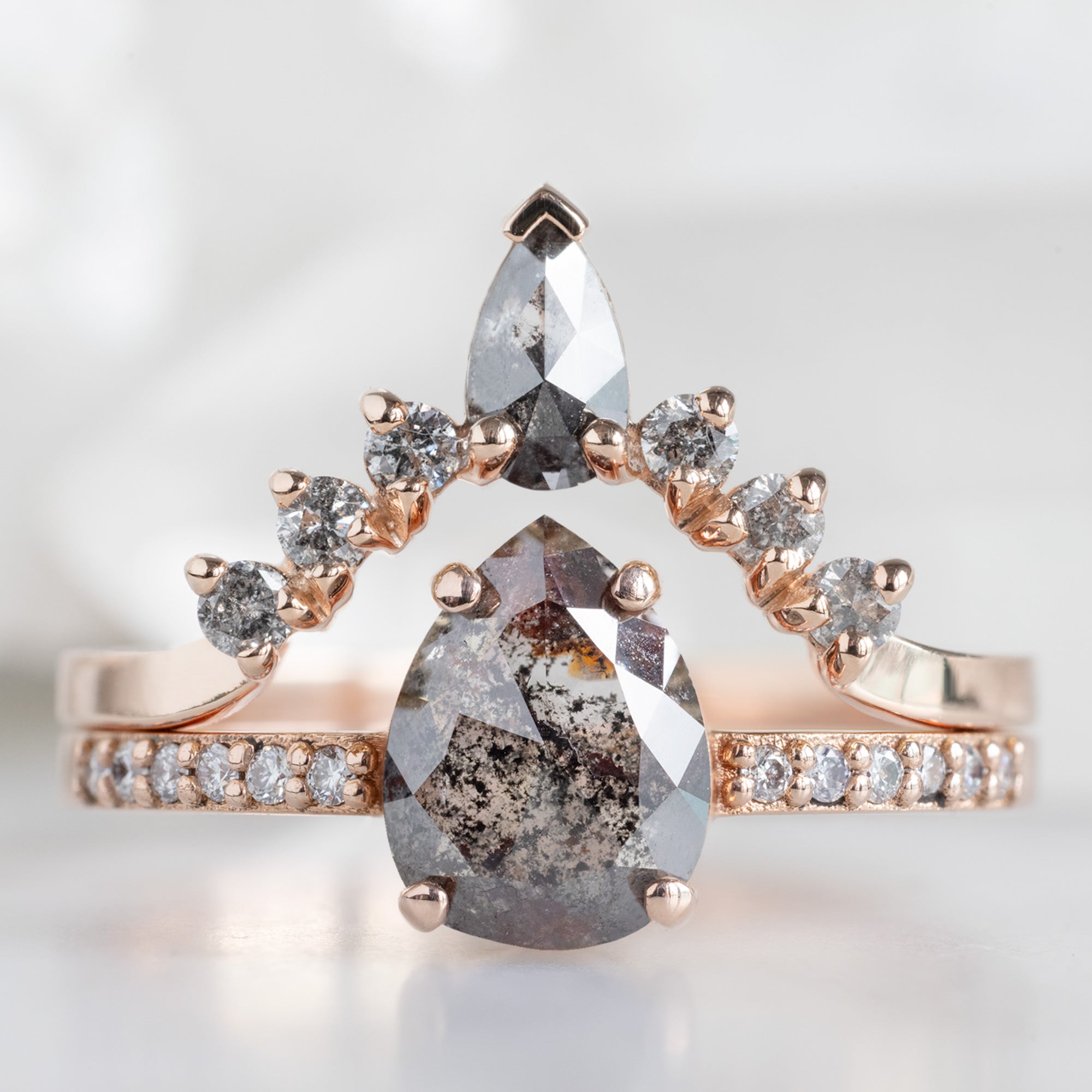 Black + Salt and Pepper Diamond Sunburst Stacking Band | Yellow, Rose or White Gold