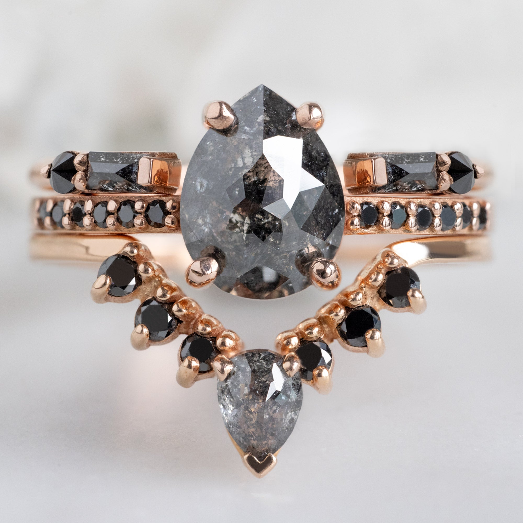The Luxe Open Cuff Baguette Black Diamond Stacking Band | Yellow, Rose or White Gold