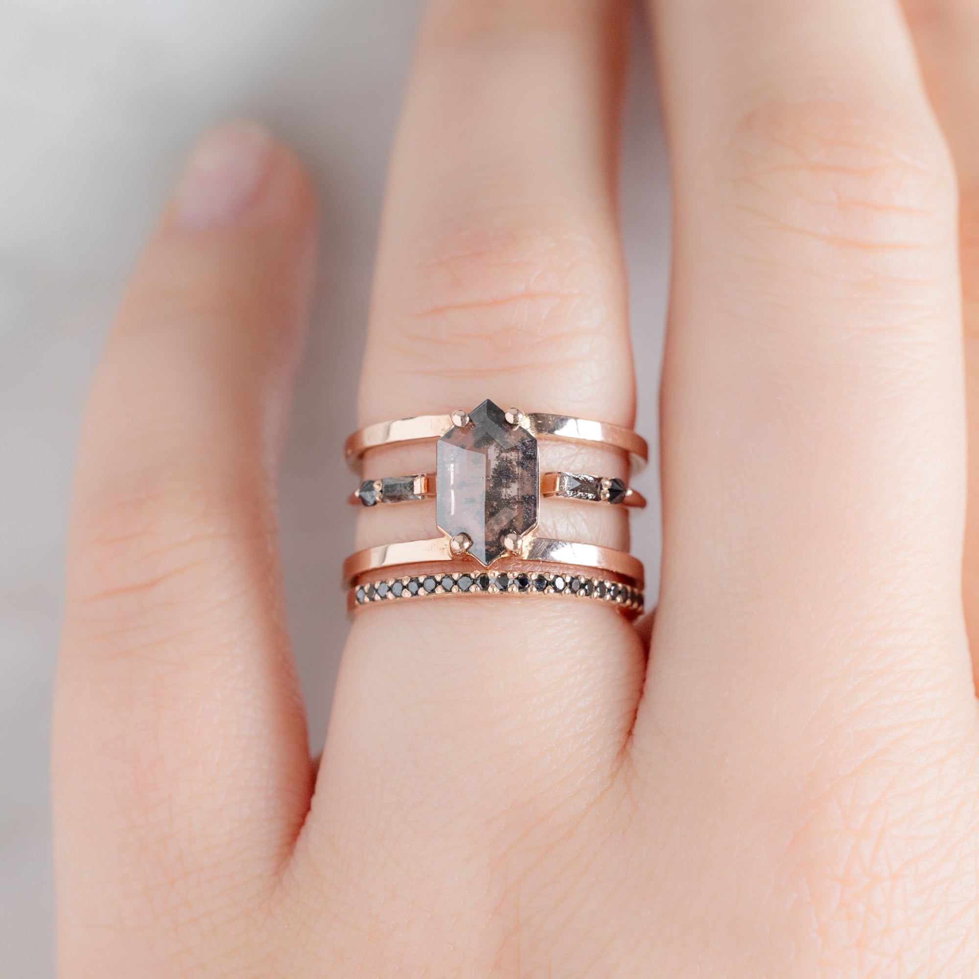 The Luxe Open Cuff Baguette Black Diamond Stacking Band | Yellow, Rose or White Gold