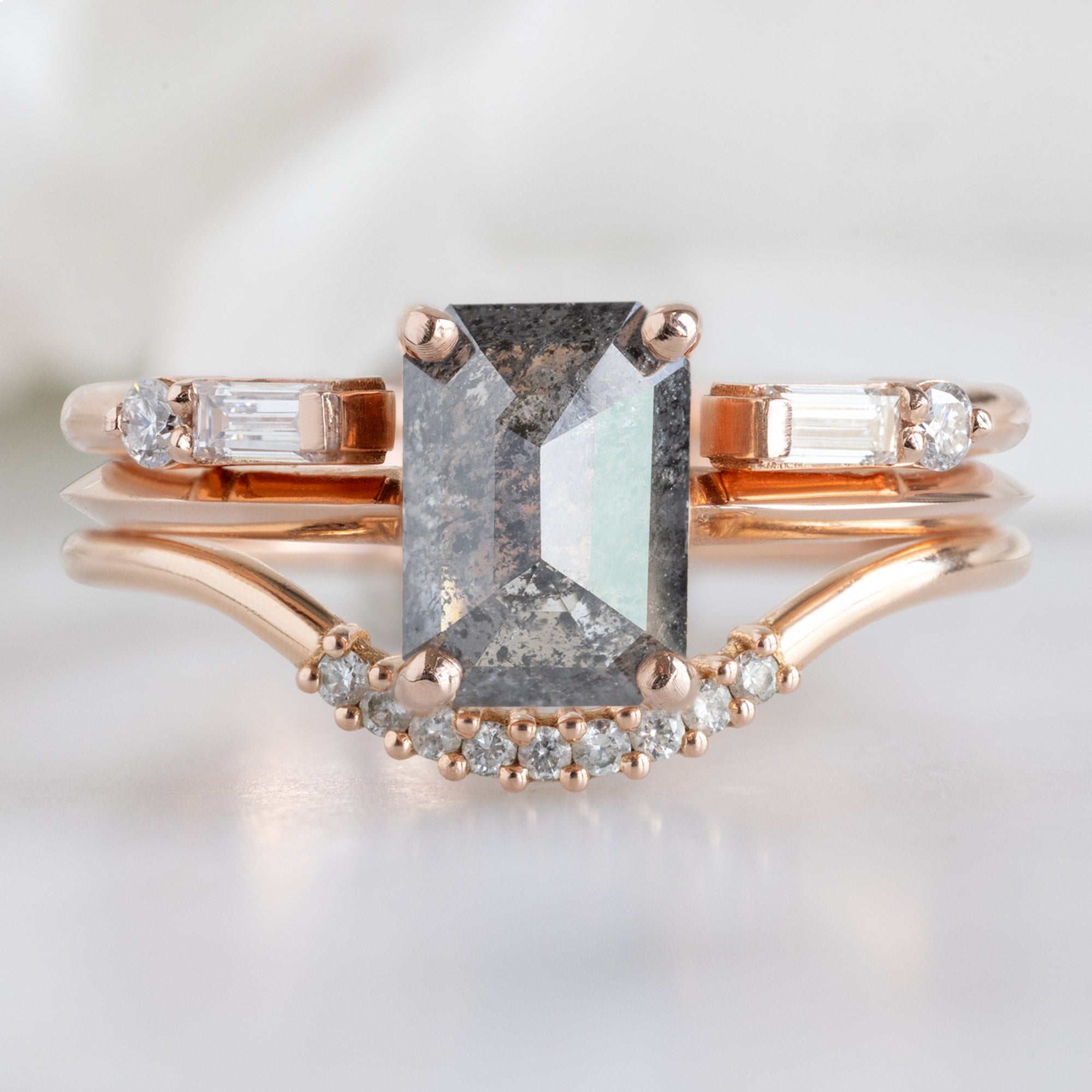The Luxe Open Cuff Baguette White Diamond Stacking Band | Yellow, Rose or White Gold